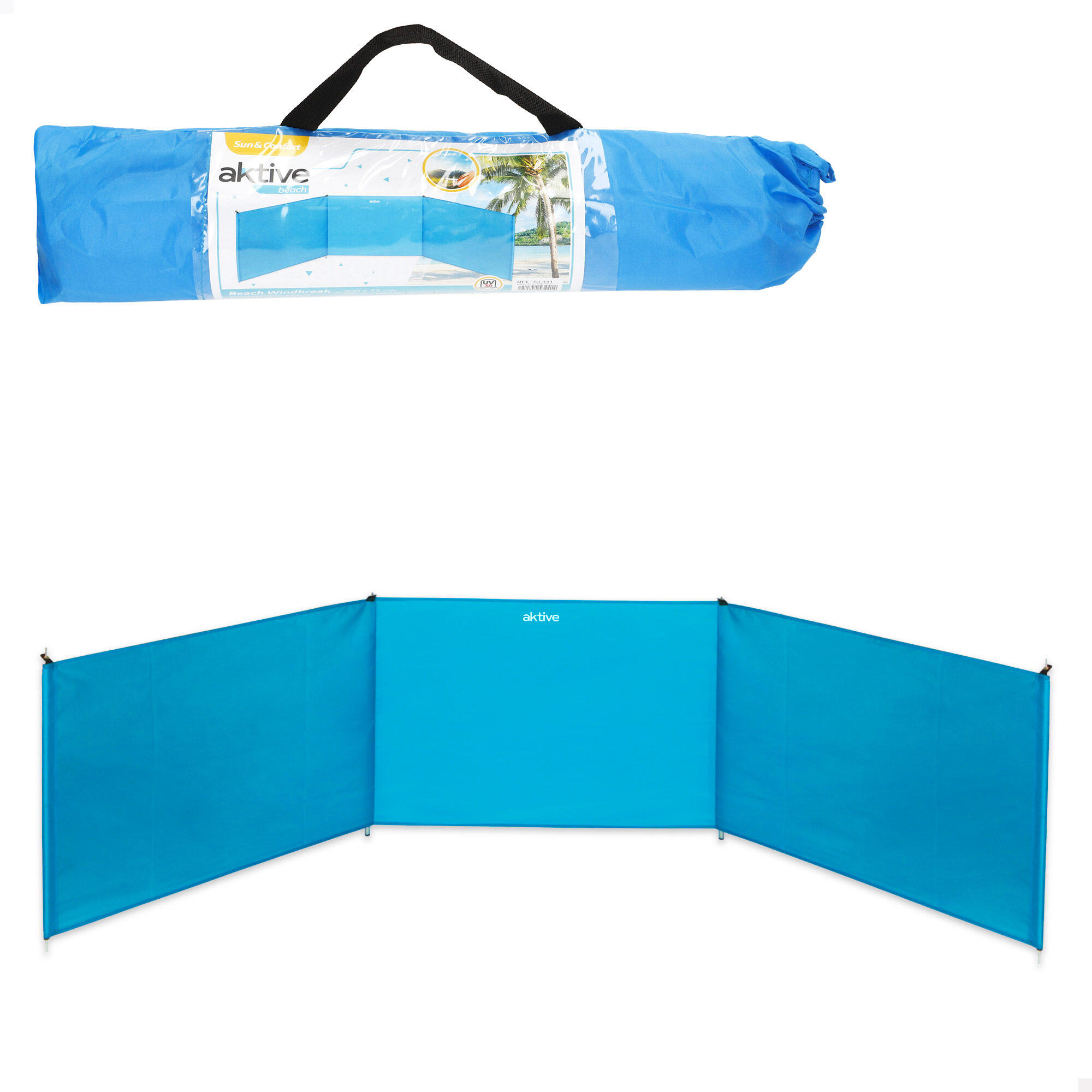 AKTIVE Para-vento praia dobrável 300x75 cm de alumínio