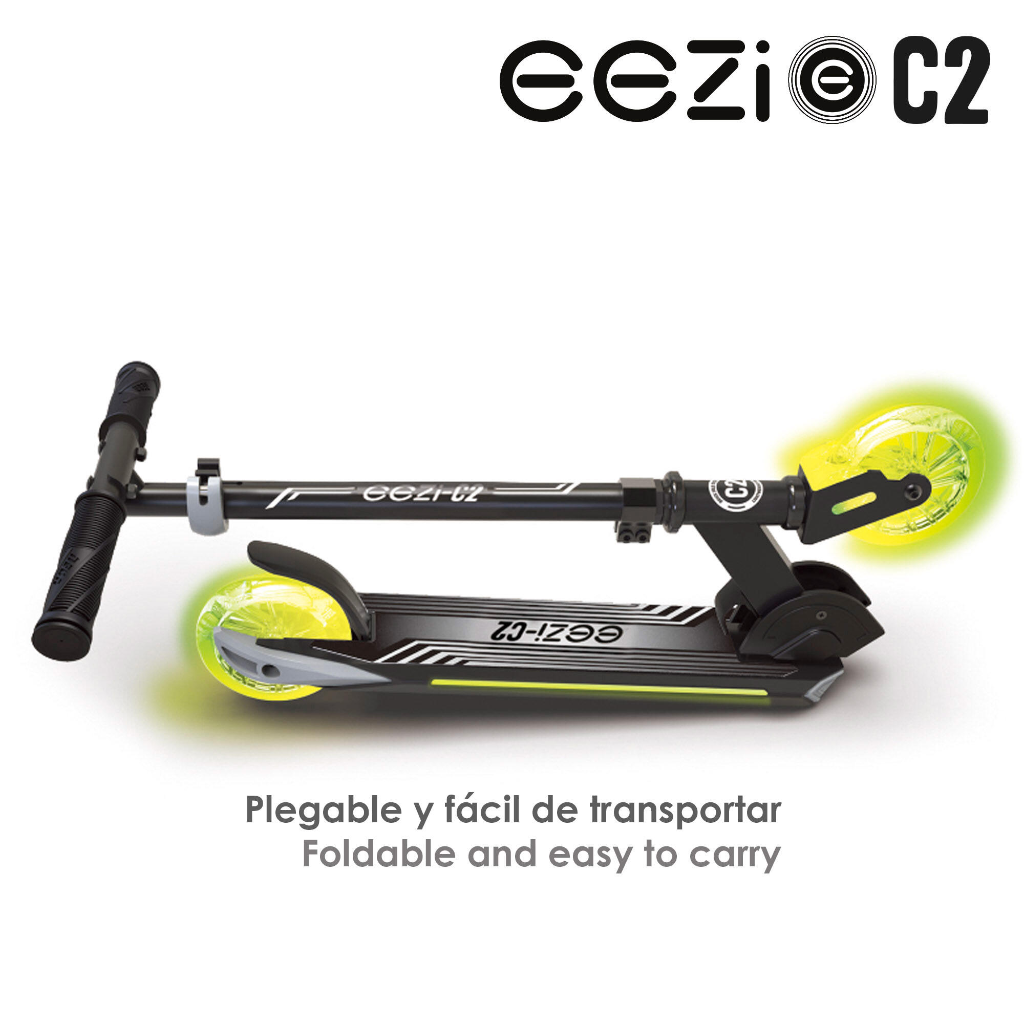 Monopattino pieghevole EEZI nero a 2 ruote con luci personalizzabili 6/7