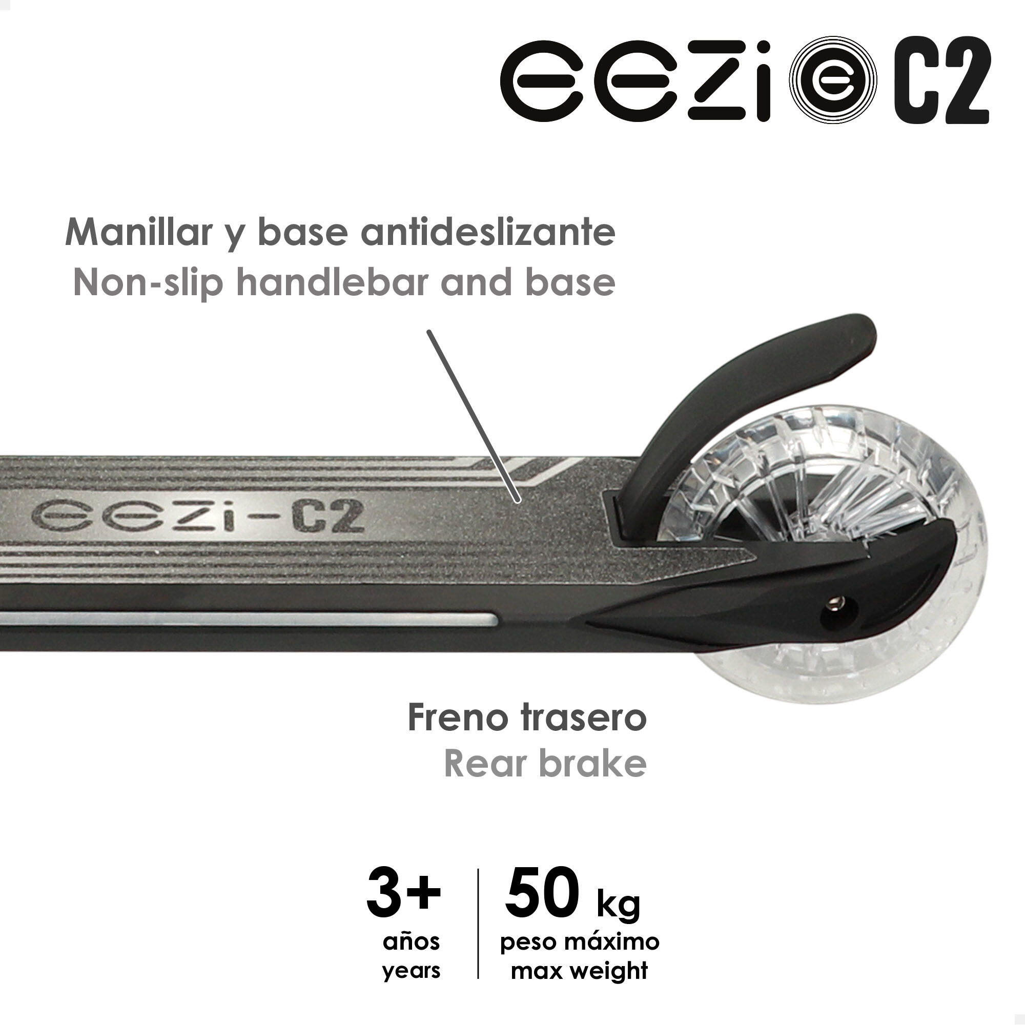 Monopattino pieghevole EEZI nero a 2 ruote con luci personalizzabili 4/7