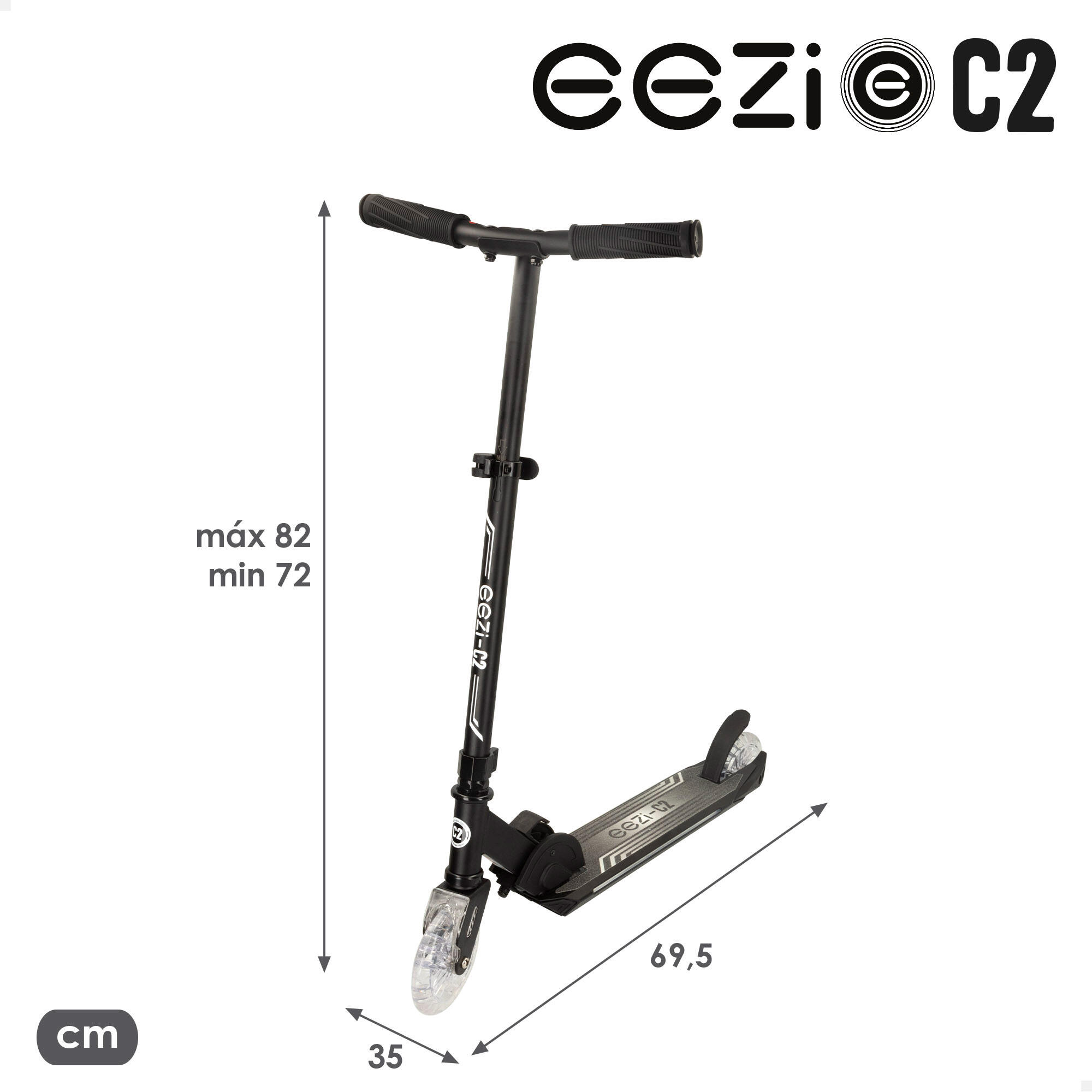 Monopattino pieghevole EEZI nero a 2 ruote con luci personalizzabili 7/7