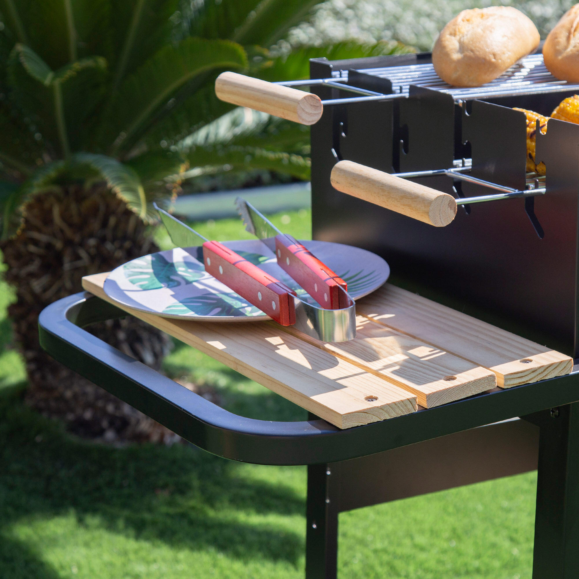Barbacoa carbón portátil madera doble parrilla Aktive 7/7