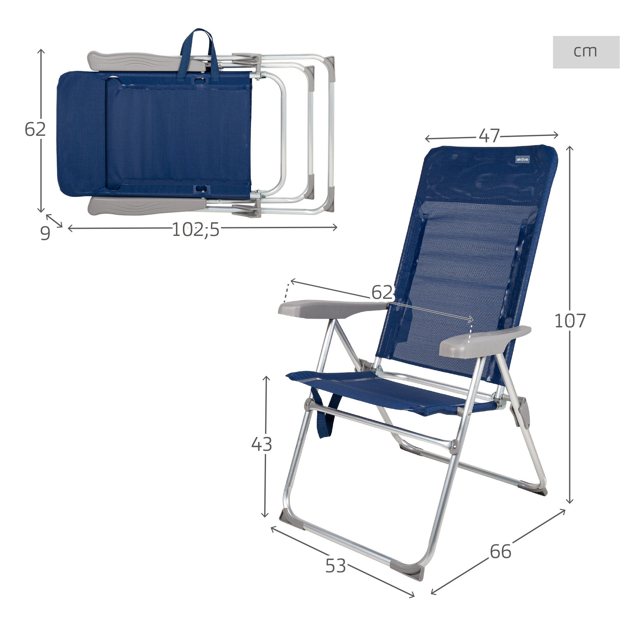 Aktive Sedia da spiaggia alta, pieghevole e sottile, multiposizione 4/7