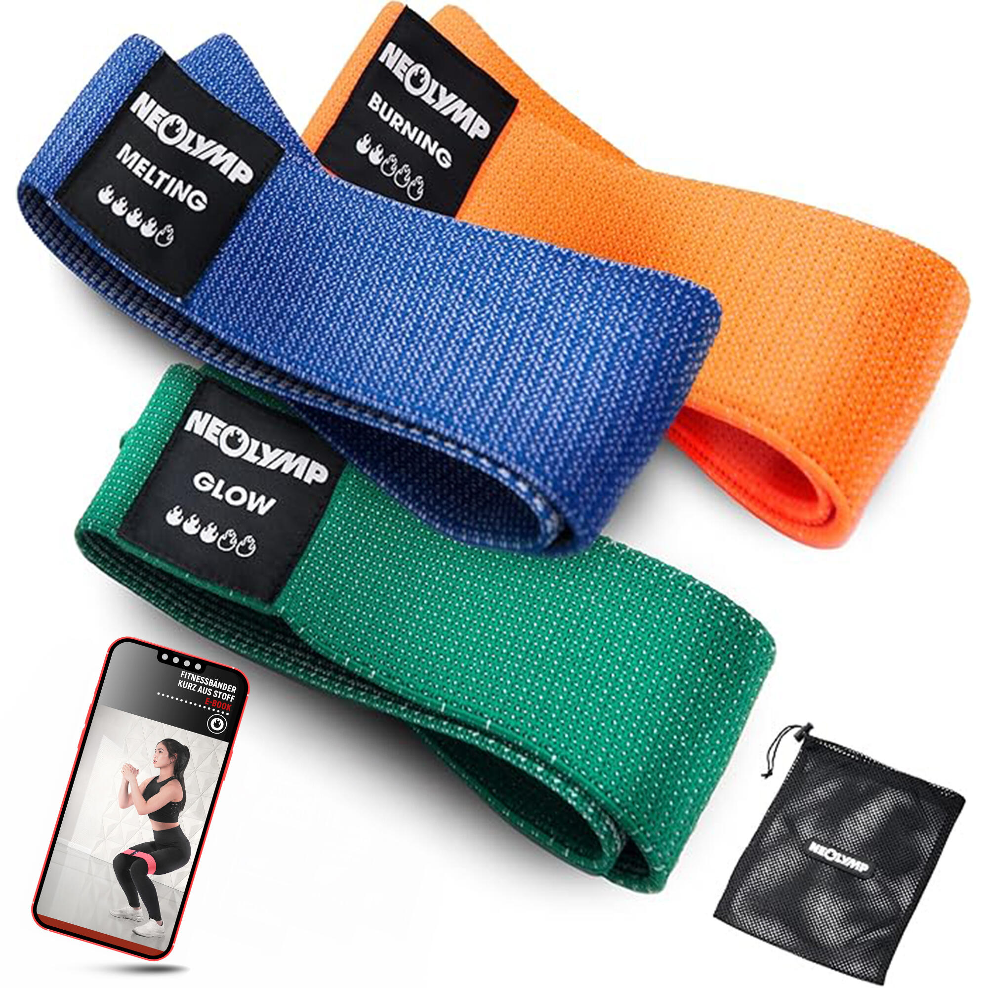 NEOLYMP Krátké Fitness pásky– 3ks Set šetrné k pokožce Mini Bands, odolné Mobility Bands