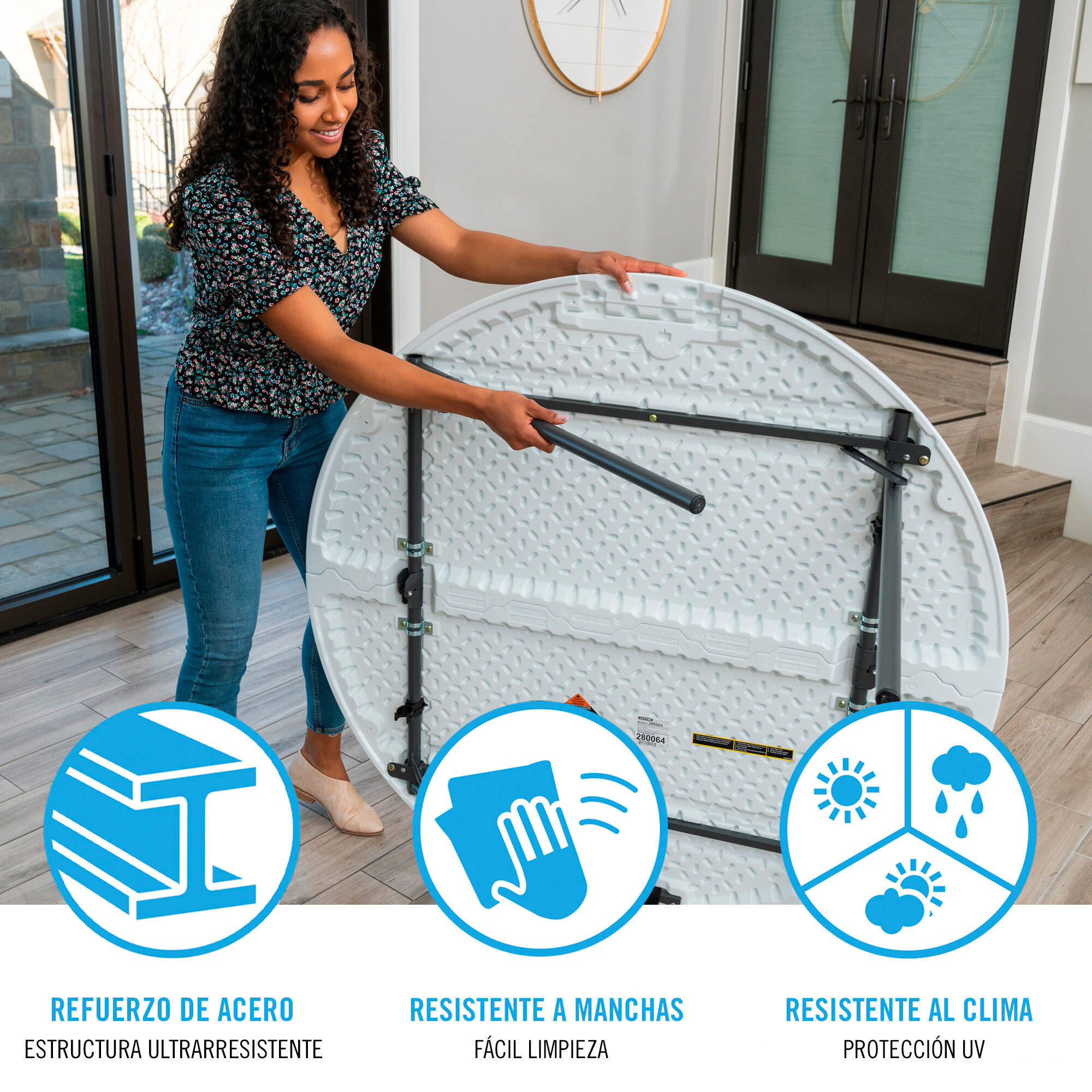LIFETIME Outdoor Klapptisch rund faltbar wetterfest UV-beständig Ø 122 cm 4/7