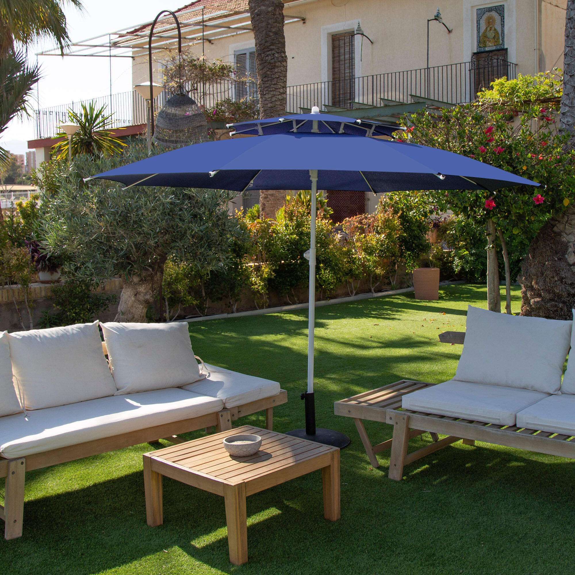 Aktive Grand parasol de plage coupe-vent 8 mâts 280 cm bleu 2/7
