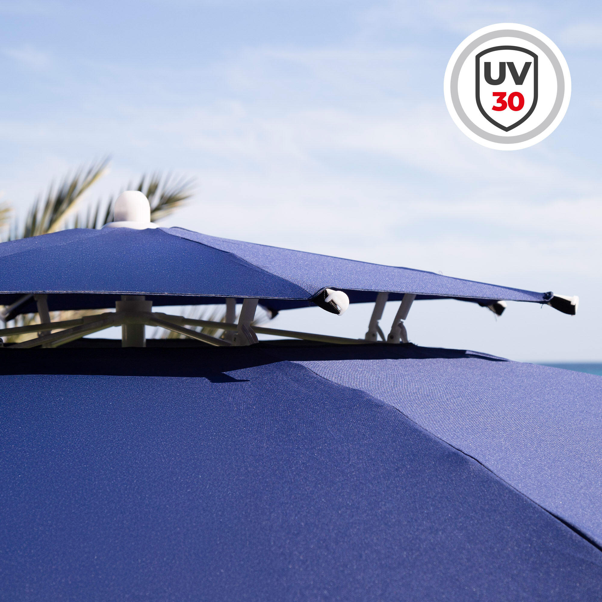 Aktive Grand parasol de plage coupe-vent 8 mâts 280 cm bleu 3/7