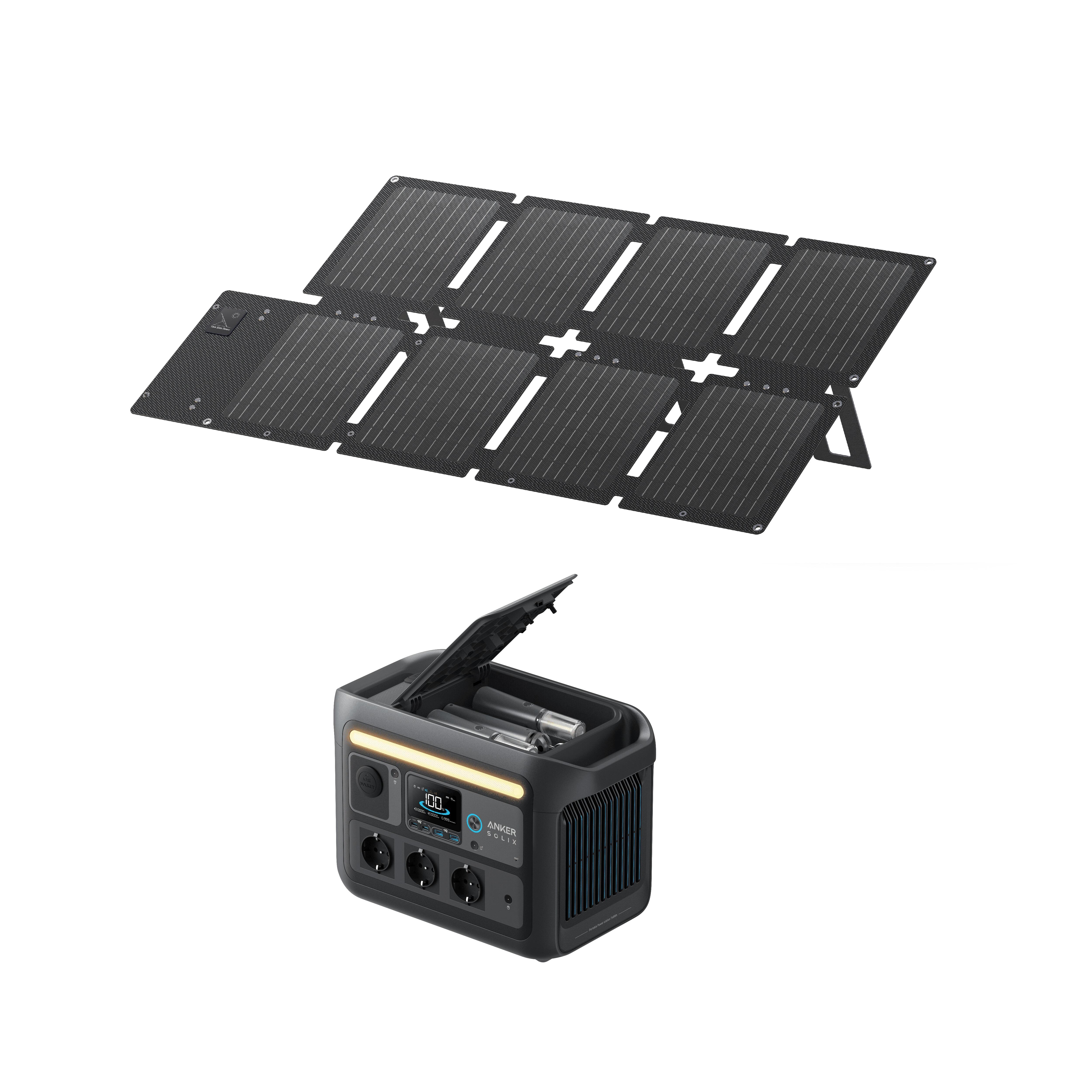 Kit de powerstation anker solix c800x com painel solar de 100 w