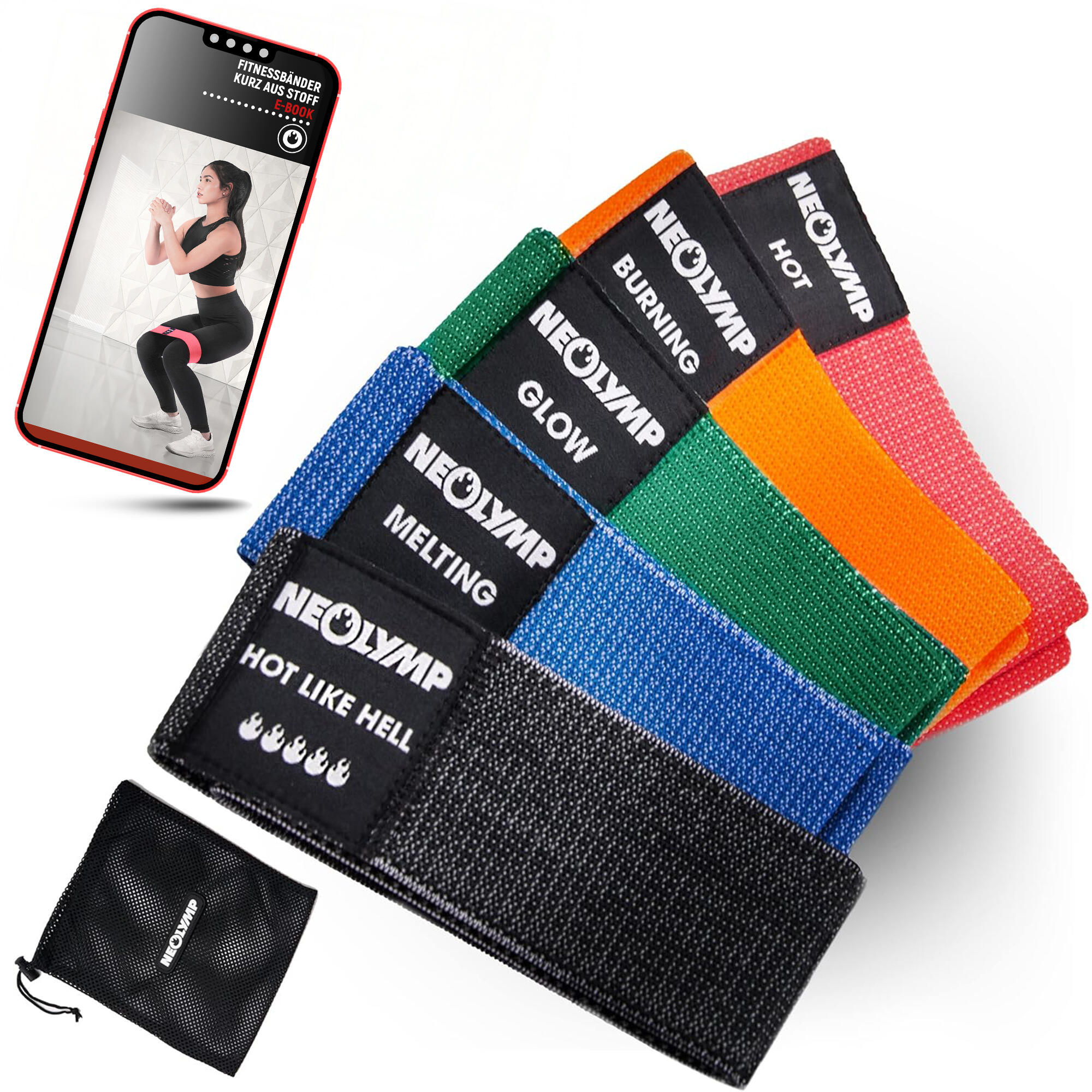 NEOLYMP Krátké Fitness pásky– 5ks Set šetrné k pokožce Mini Bands, odolné Mobility Bands