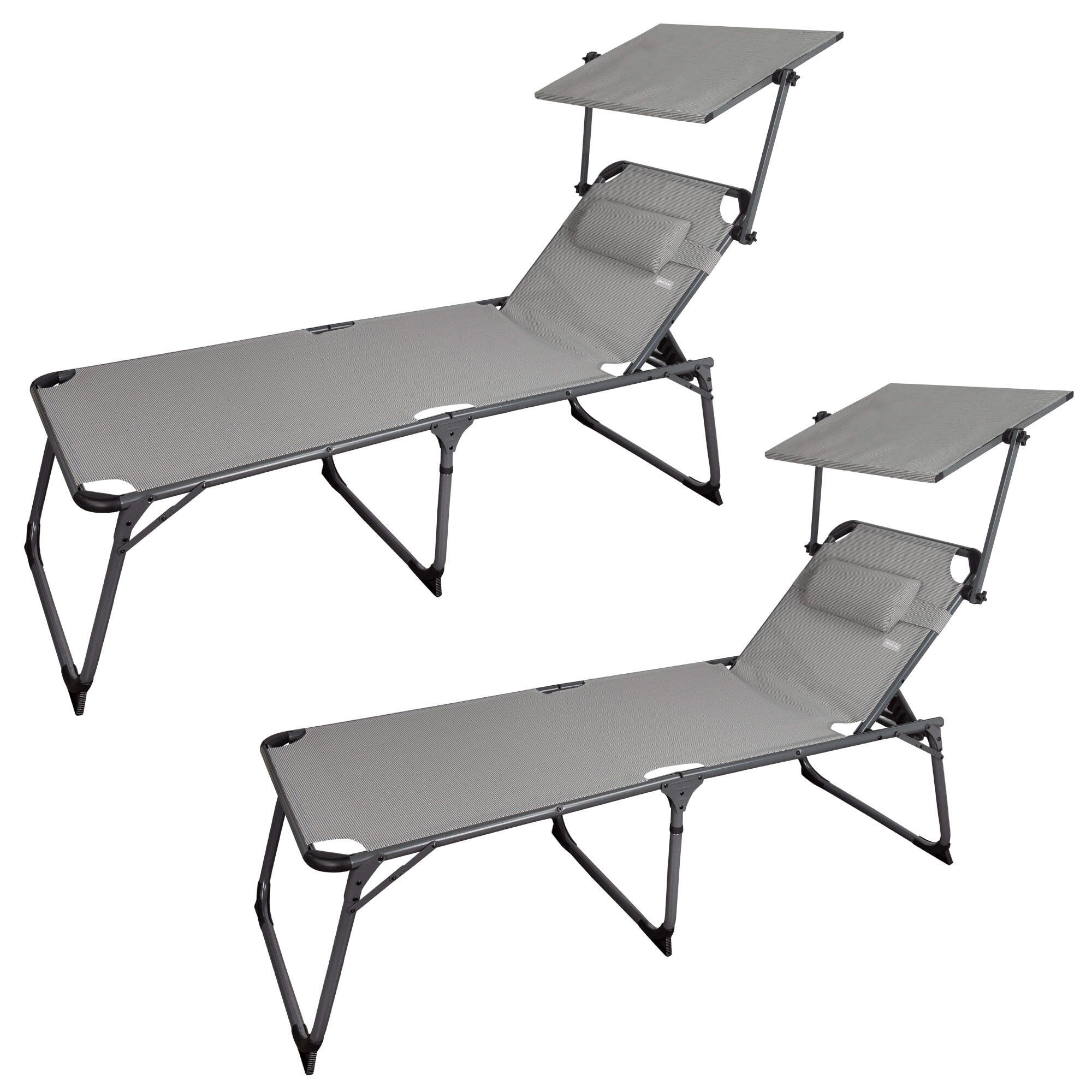 Pack 2 espreguiçadeiras de praia dobráveis altura xl c/guarda-sol aktive