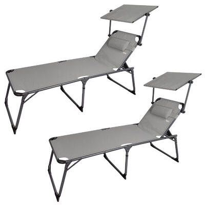 Pack 2 lettini da spiaggia pieghevoli altezza XL con ombrellone e cuscino Aktive