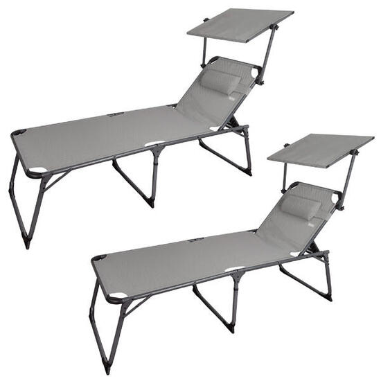 Pack 2 lettini da spiaggia pieghevoli altezza XL con ombrellone e cuscino Aktive