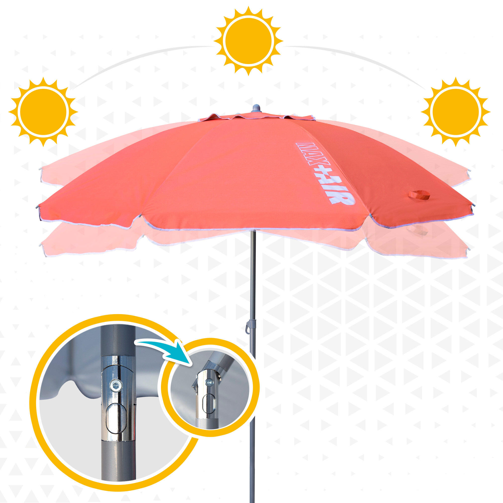Parapluie Compact UV Coupe-vent - 5 Plis, 92 Cm Diamètre, 220g, Orange, Sac Inclus