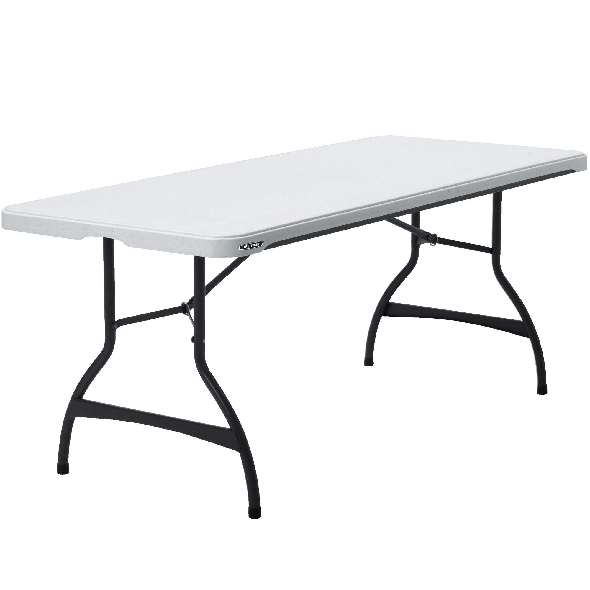 LIFETIME Mesa retangular com pés dobráveis efeito granito branco 182 x 76 x 74 cm