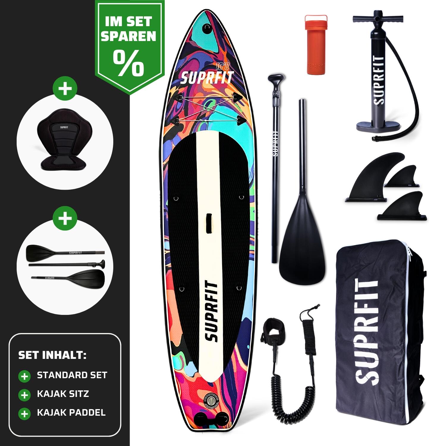 SUPRFIT Suprfit SUP Board Set Water Marble inkl. Sitz und Kajak Paddle