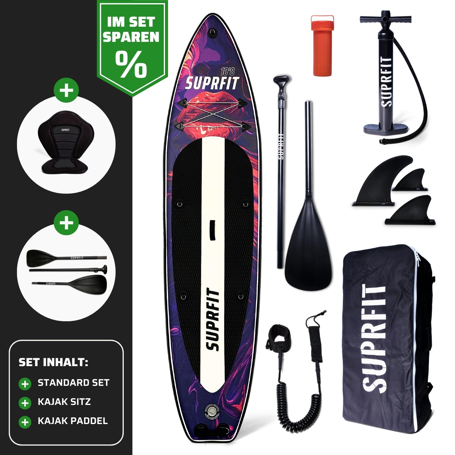 Suprfit - Suprfit Sup Board Set Vibrant Lips Avec Siège & Pagaie Kayak - Set De Stand Up Paddle - Rouge|violet - 330 Cm - Decathlon