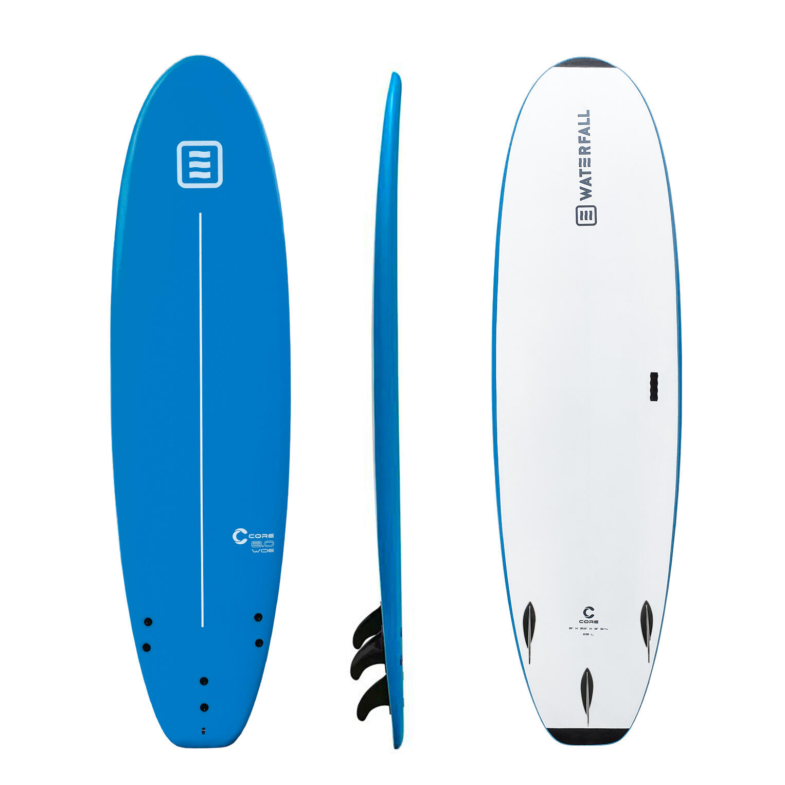 Waterfall - Planche De Surf Core 8' Wide Avec 3 Ailerons Et 1 Leash - Planche De Surf - Bleu - 8' - Decathlon