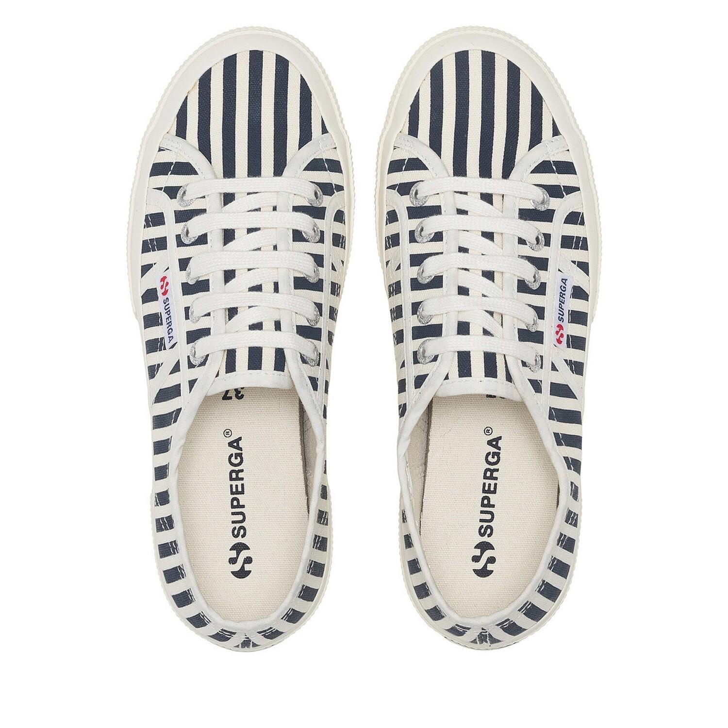 Womens/Ladies 2750 Striped Trainers (Off White/Navy) 4/4