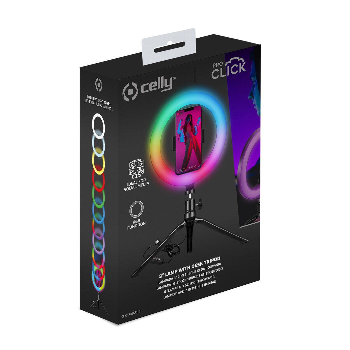 Aro de Luz Selfie con Trípode y Mando Celly CLICKRINGRGBBK Negro 3/3
