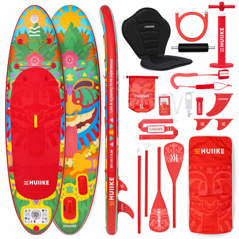 Huiike - Paddle Gonflable Adulte Accessoires Premium Huiike, Rouge, Haute Stabilité - Set De Stand Up Paddle - Rouge - 305 Mm - Decathlon