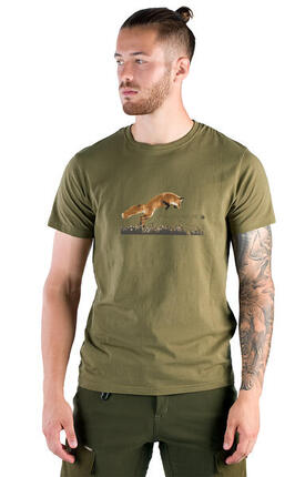 Herren Jagd-T-Shirt Tagart Fox Olive mit Druck