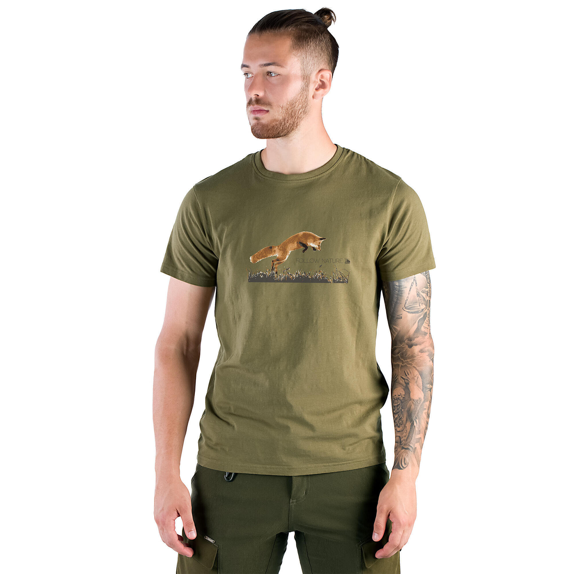Tagart - T-shirt De Chasse Pour Homme Tagart Fnt Fox Olive Avec Imprimé - Maillot Manches Courtes - Vert - Decathlon