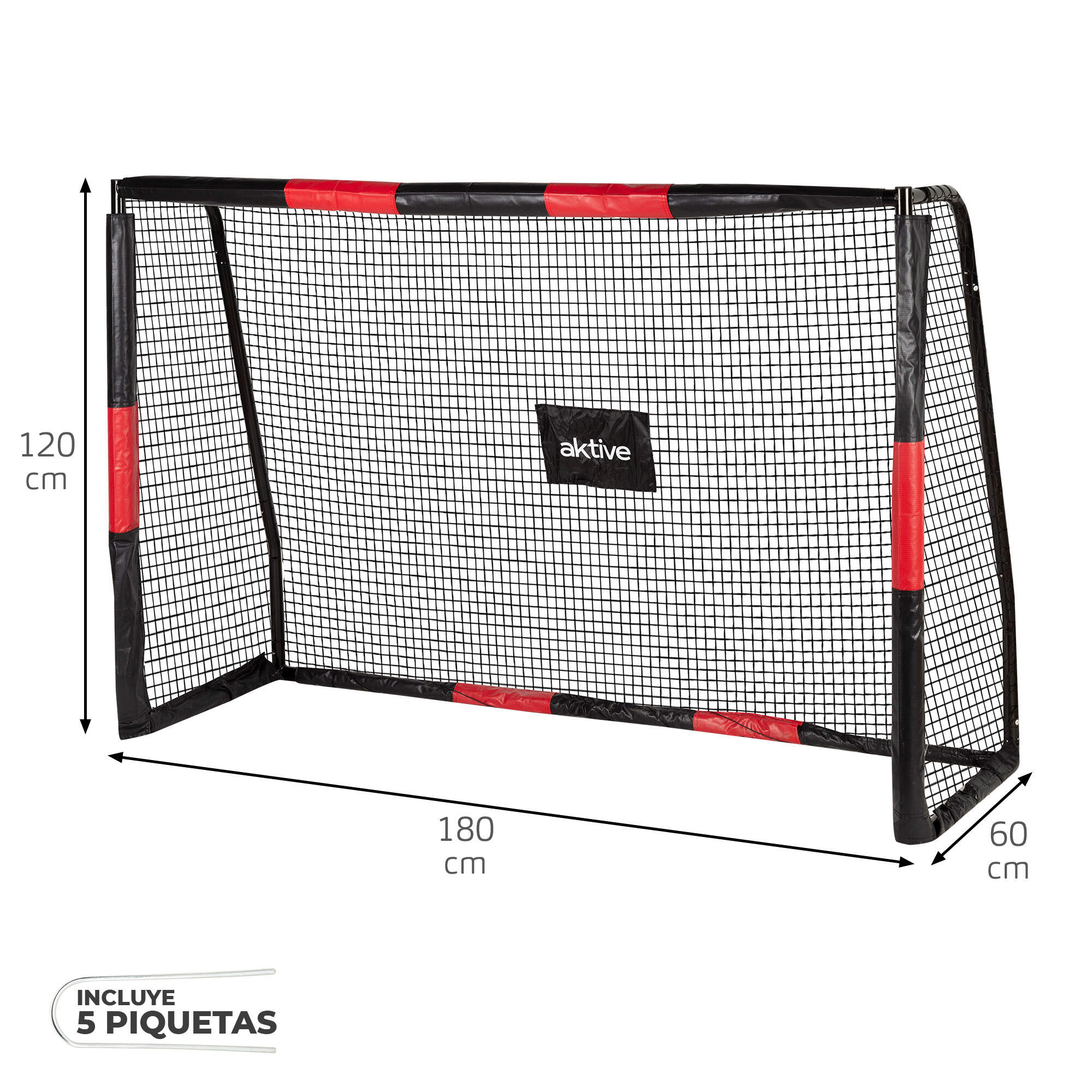 Aktive But de football 180x60x120 cm structure avec protection, filet et piquets 4/7