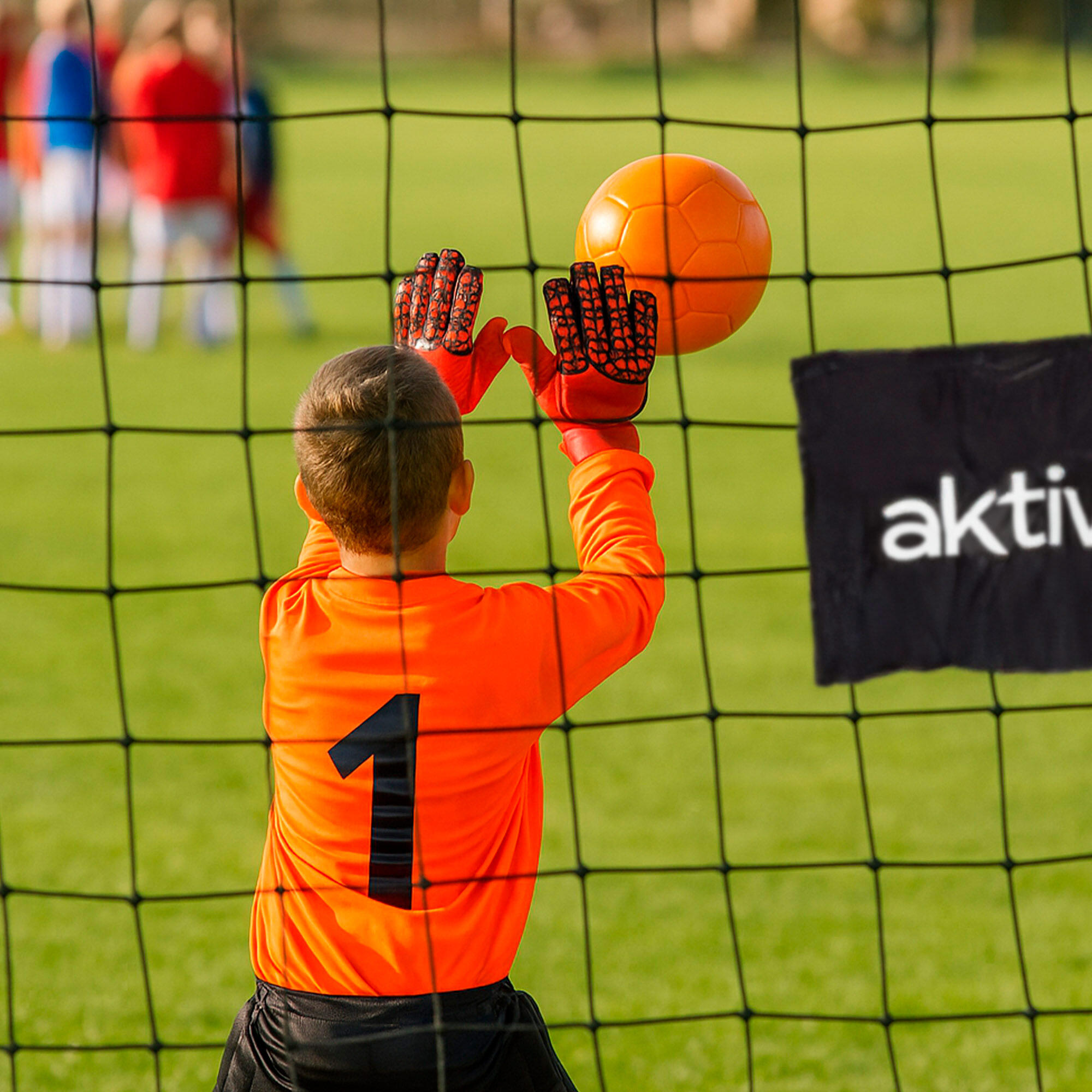 Aktive Stalen voetbaldoel van 300x120x200 cm met duurzaam net en 7 haringen 7/7