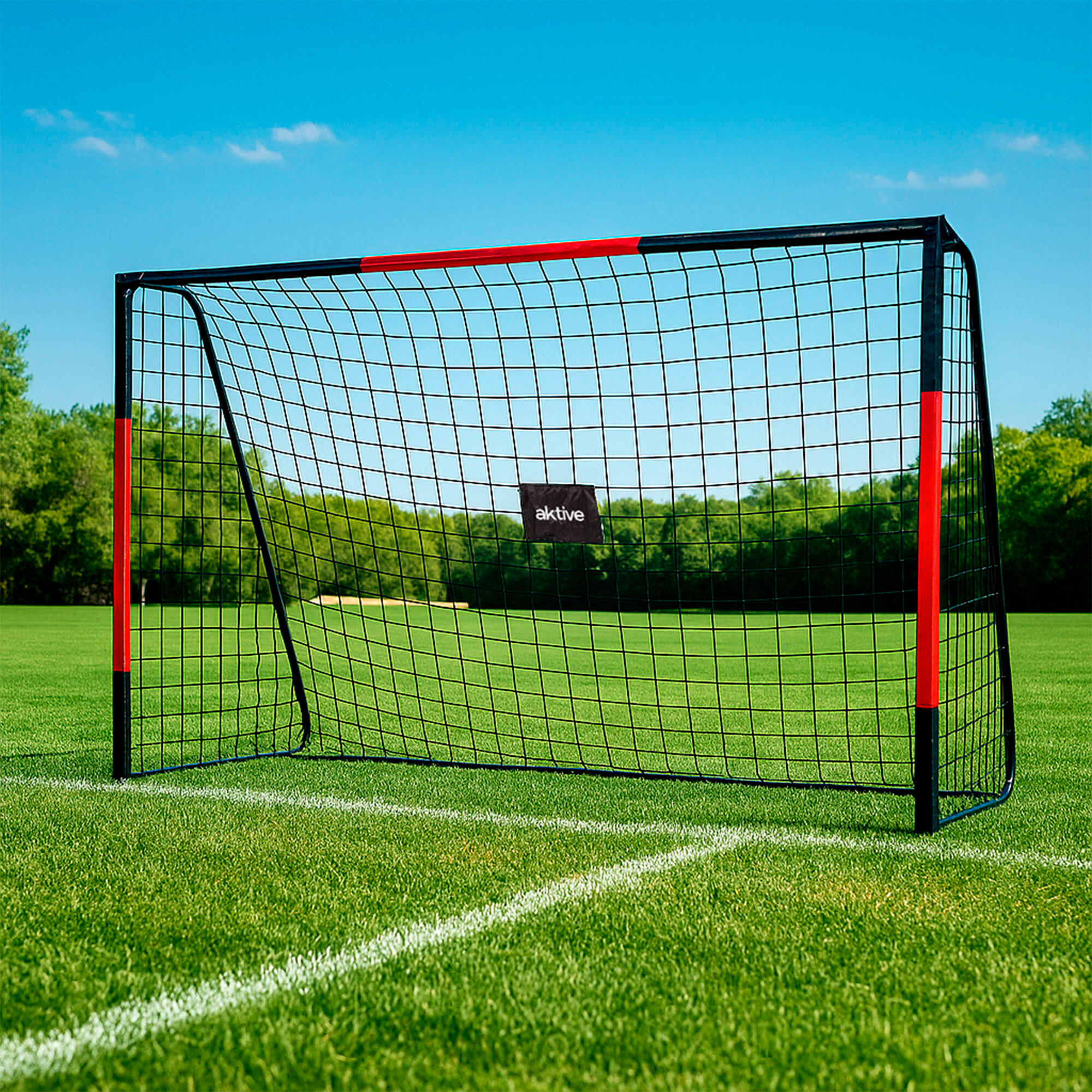 Aktive Stalen voetbaldoel van 300x120x200 cm met duurzaam net en 7 haringen 2/7