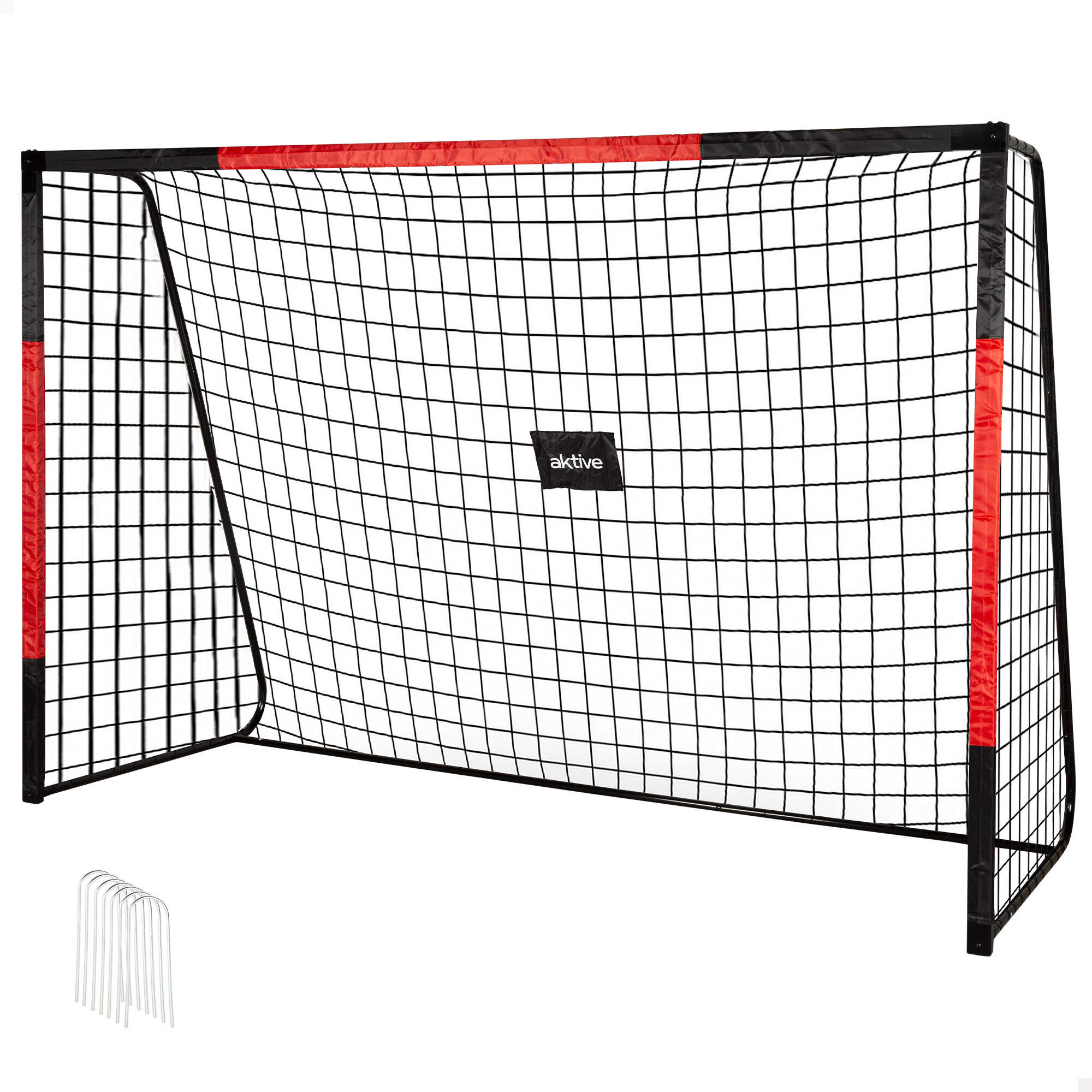 AKTIVE Aktive Baliza de futebol de aço 300x120x200 cm com rede resistente e 7 pinos