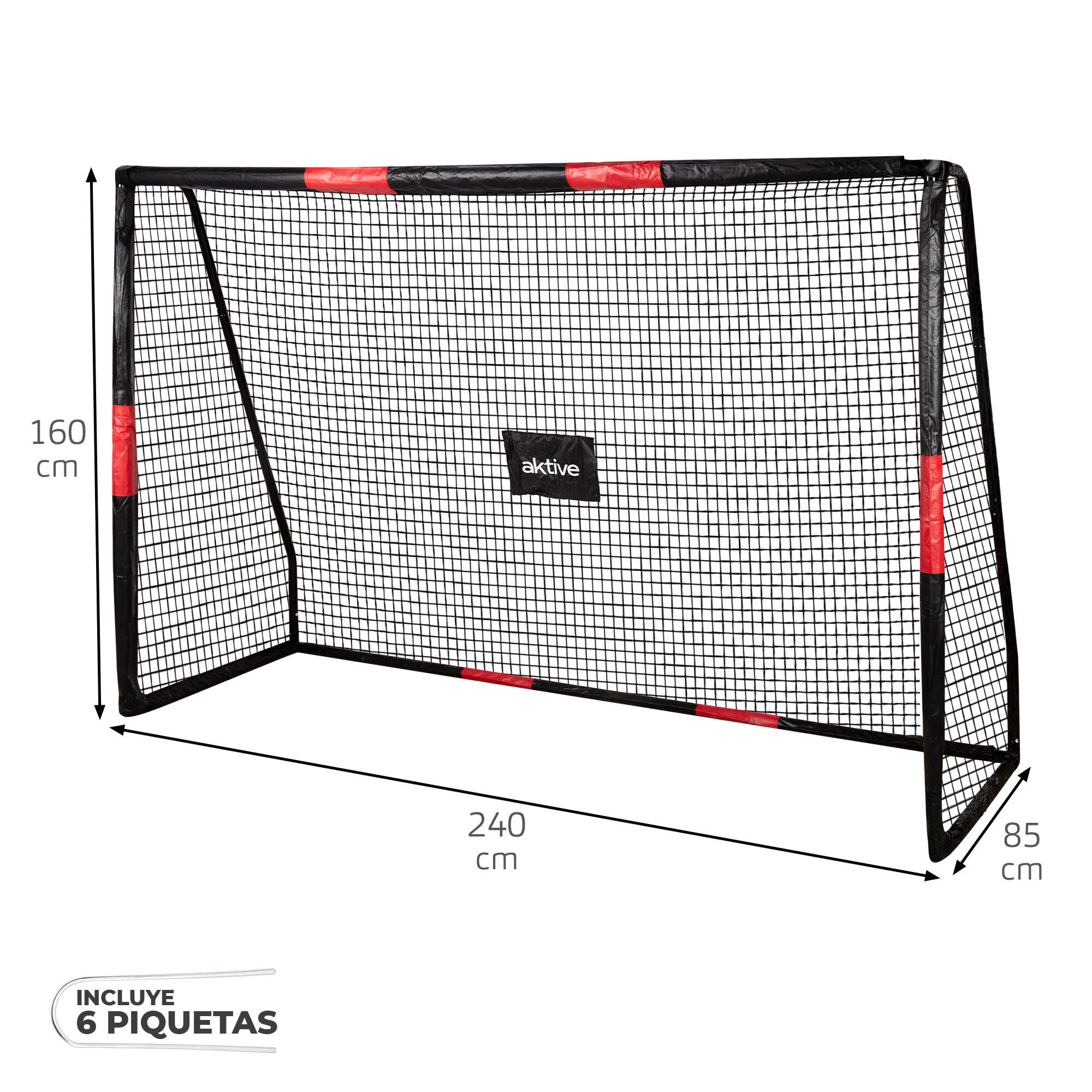 Aktive Porta da calcio 240x85x160 cm, struttura di protezione, rete e picchetti 4/7