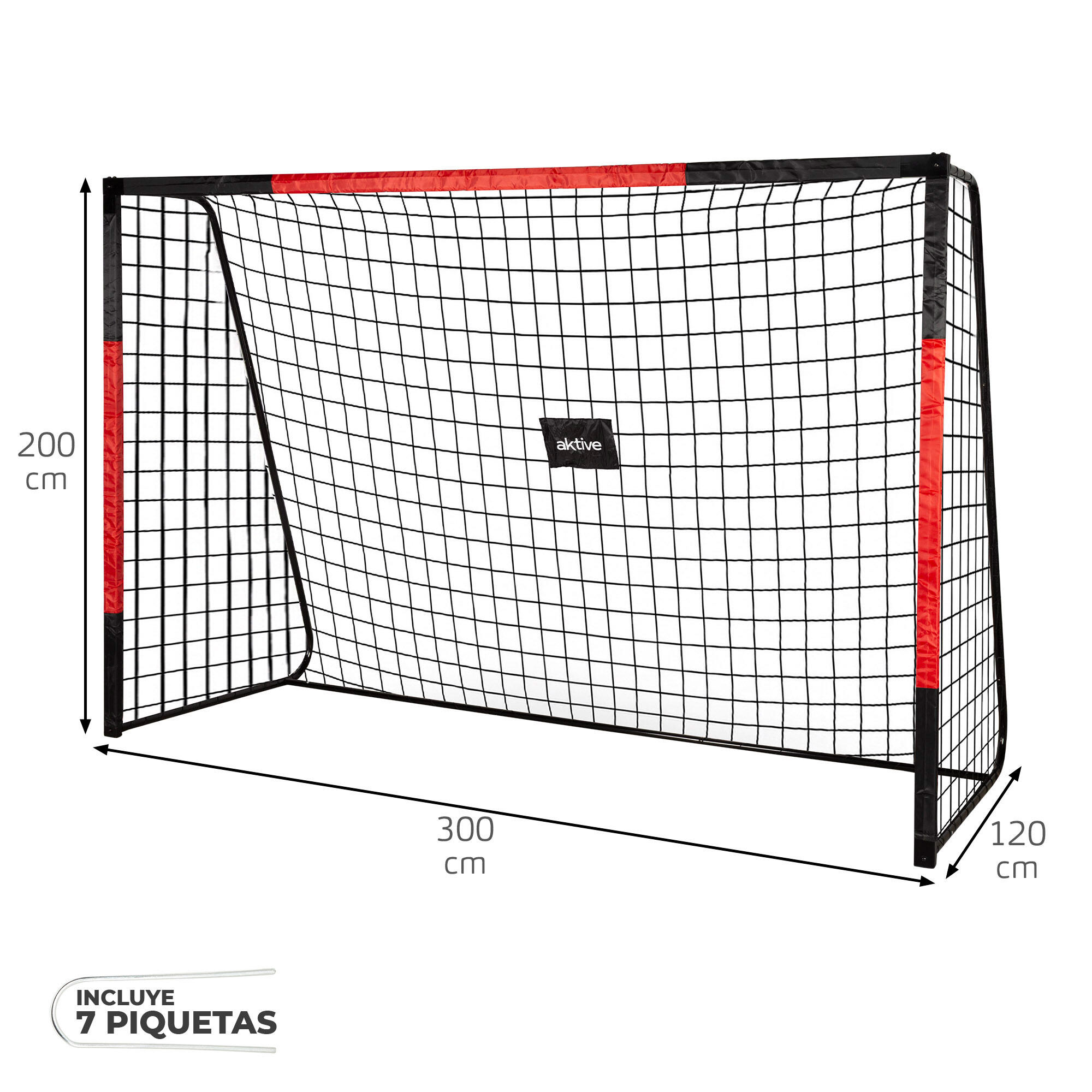 Aktive Stalen voetbaldoel van 300x120x200 cm met duurzaam net en 7 haringen 4/7