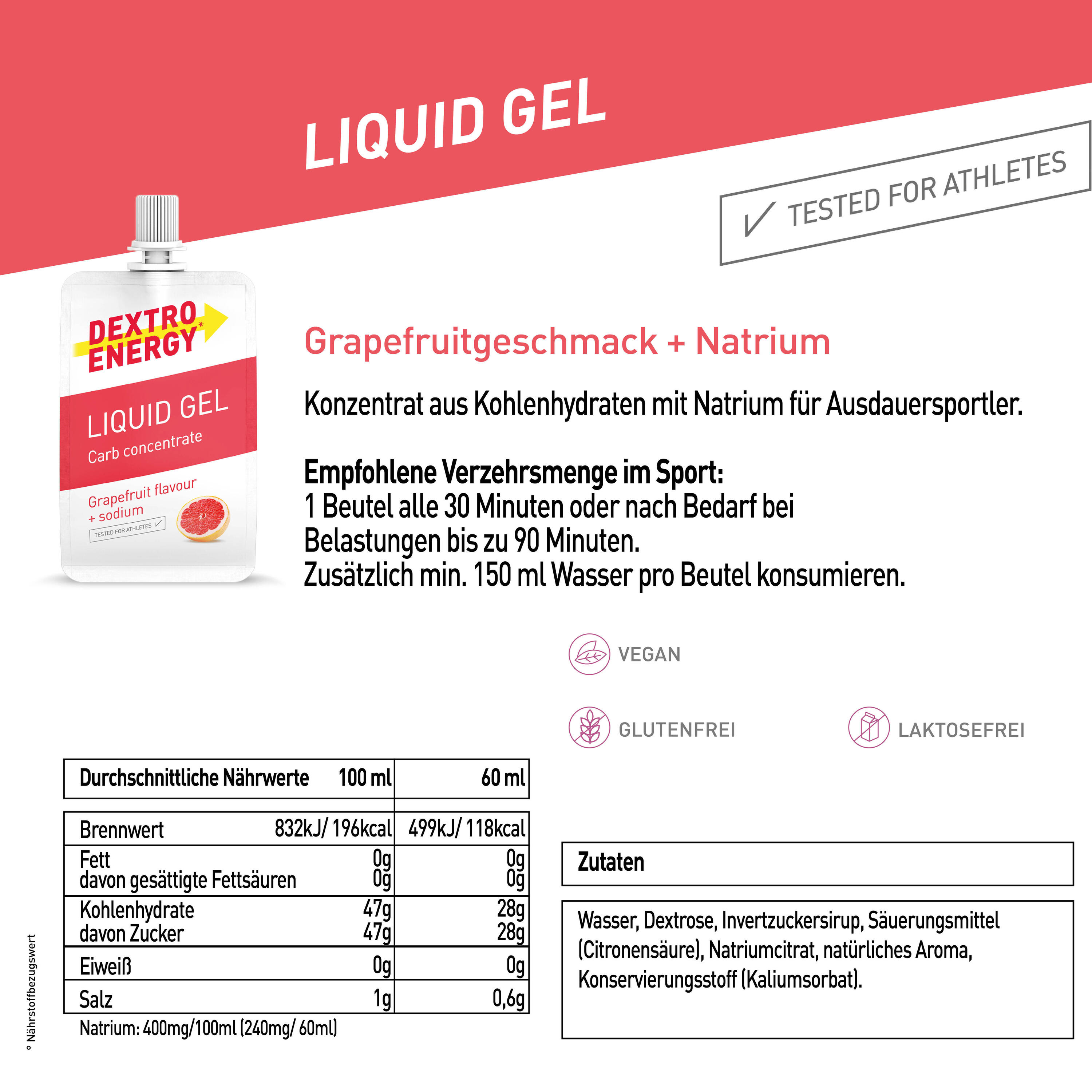 Liquid Gel Grapefruit + Natrium, 18x60ml, High Carb Energy Gel 6/6