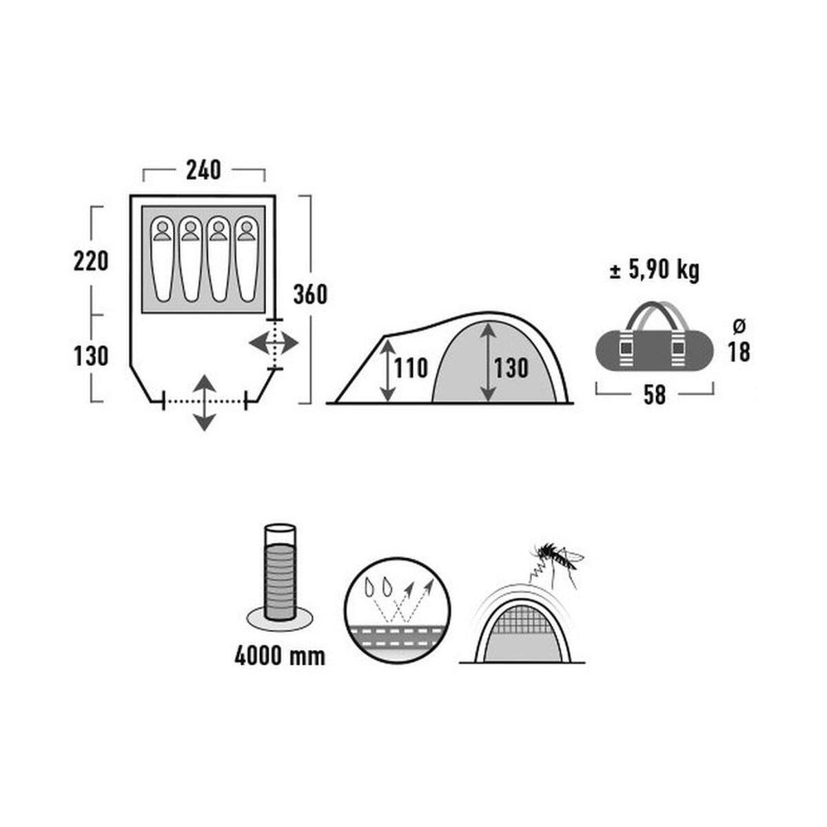 Tente igloo Mesos 4 personnes camping dôme trekking vestibule 5/8