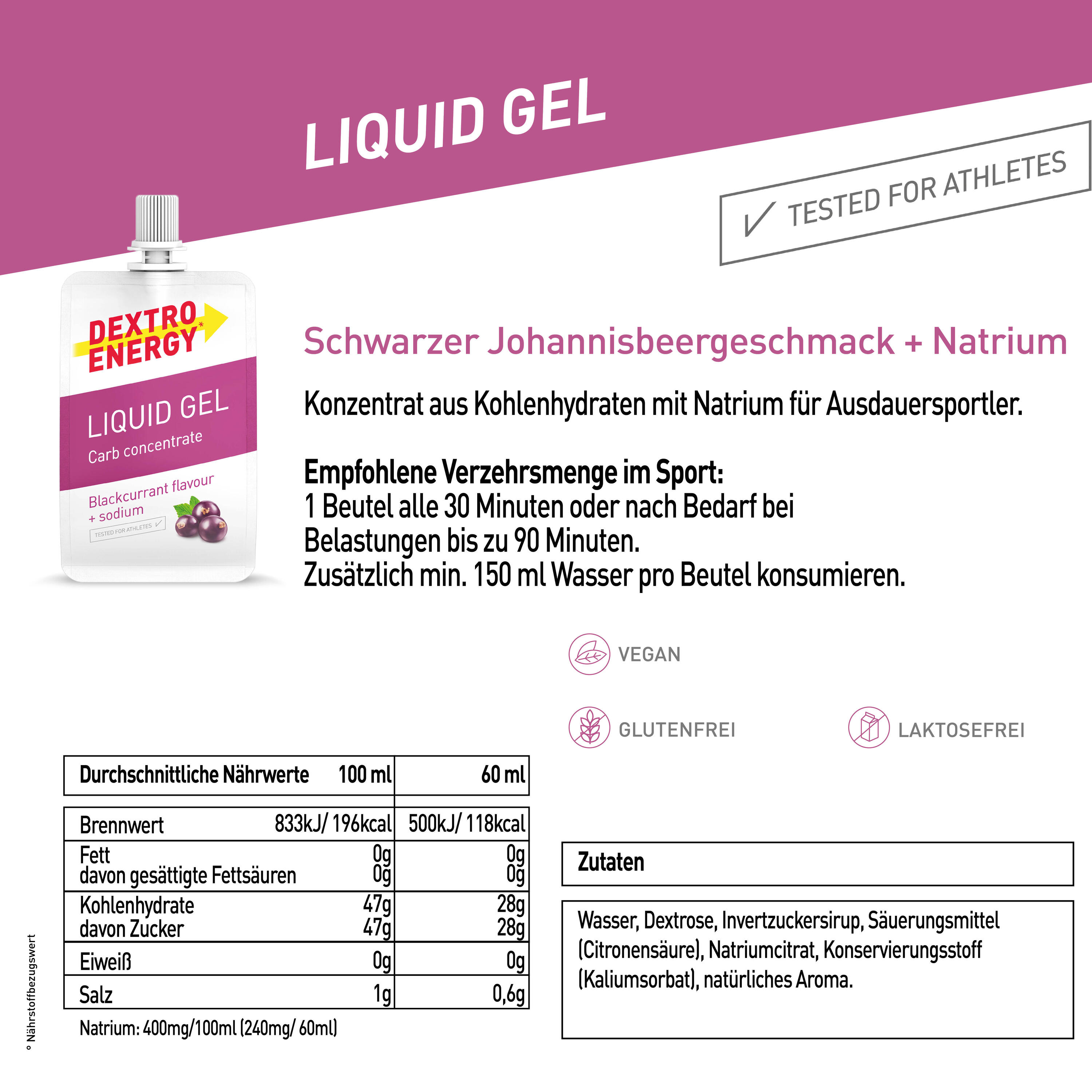 Liquid Gel Blackcurrant + Koffein, 18x60ml, High Carb Energy Gel 6/6
