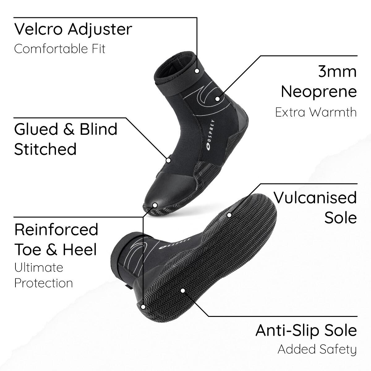 Osprey Adult Wetsuit Boots 3mm Neoprene Boot for Watersports 3/6