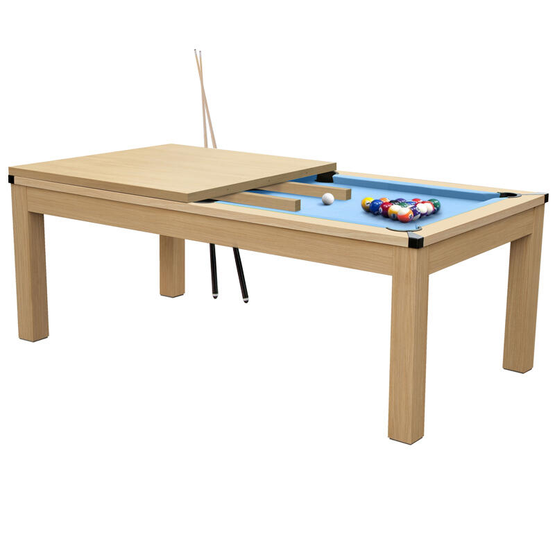 RENDEZVOUSDECO Tavolo da biliardo trasformabile legno chiaro tappeto blu chiaro