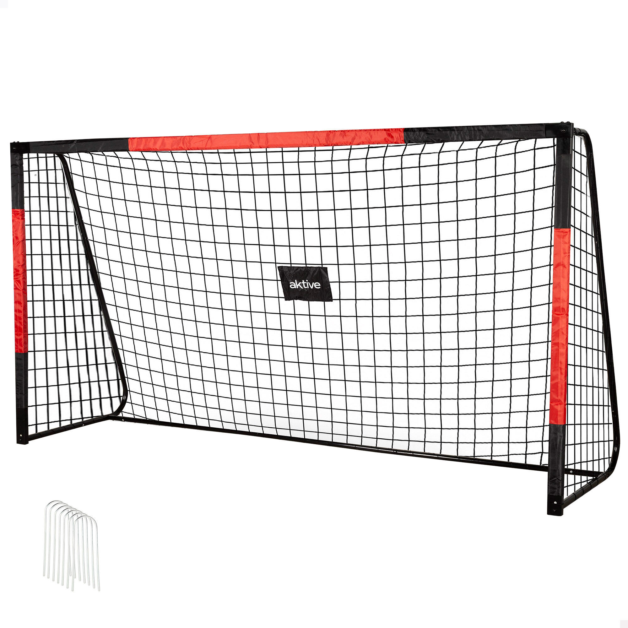 AKTIVE Aktive Baliza de futebol de aço 300x90x160 cm com rede resistente e 7 pinos