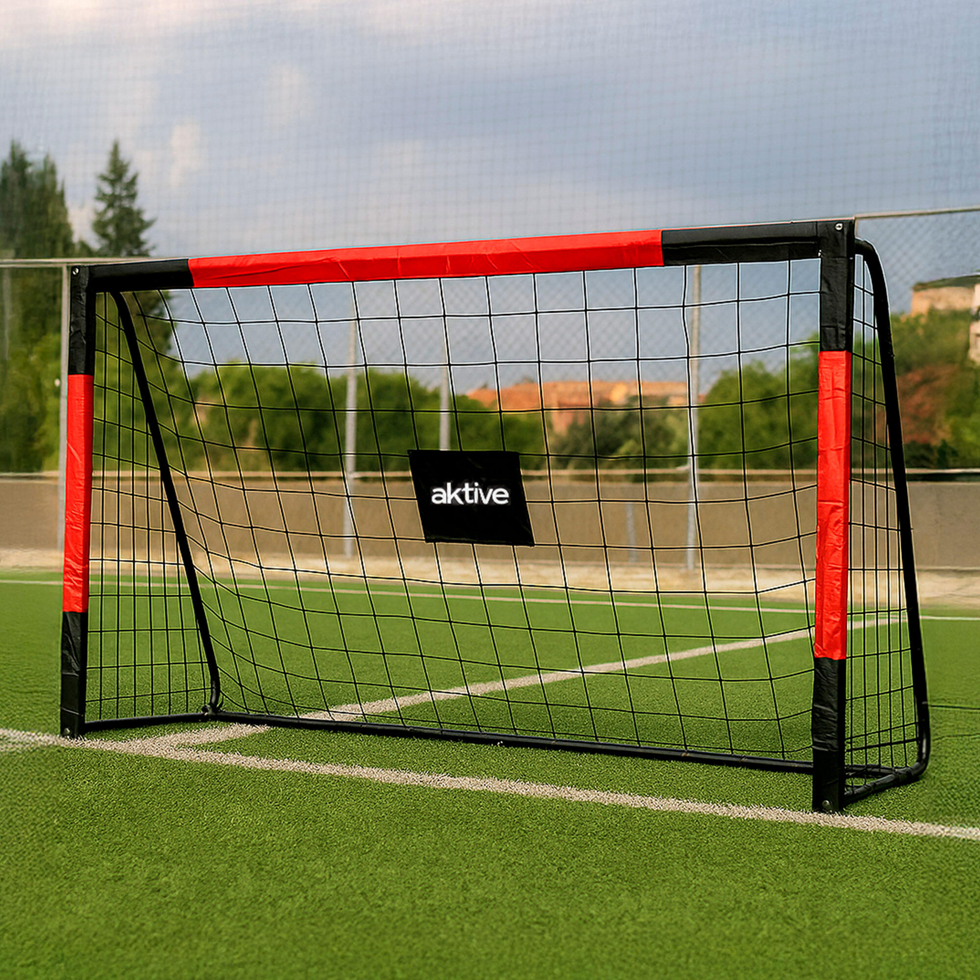 Aktive Porta da calcio in acciaio 300x90x160 cm, rete resistente e 7 picchetti 2/7