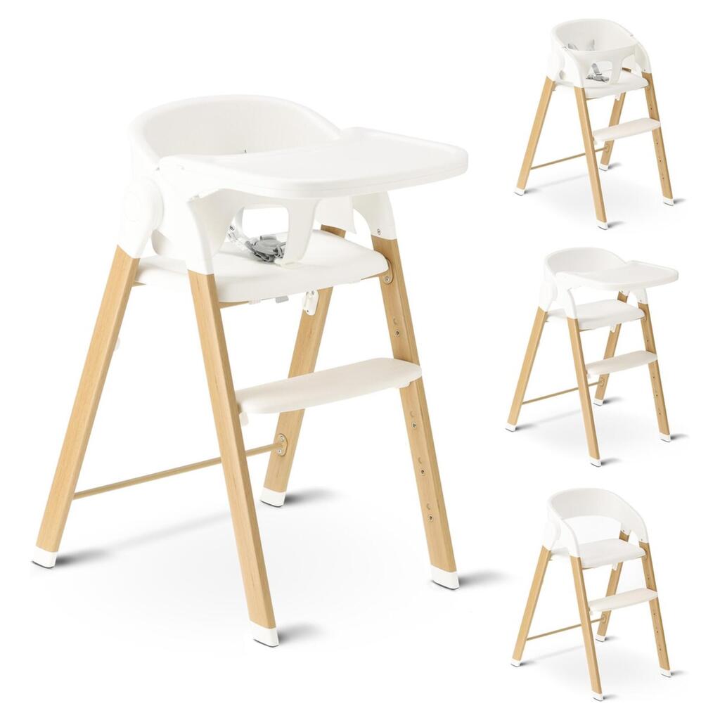 Deryan Luxe High Chair - Foldable - Adjustable - White/Woodlook