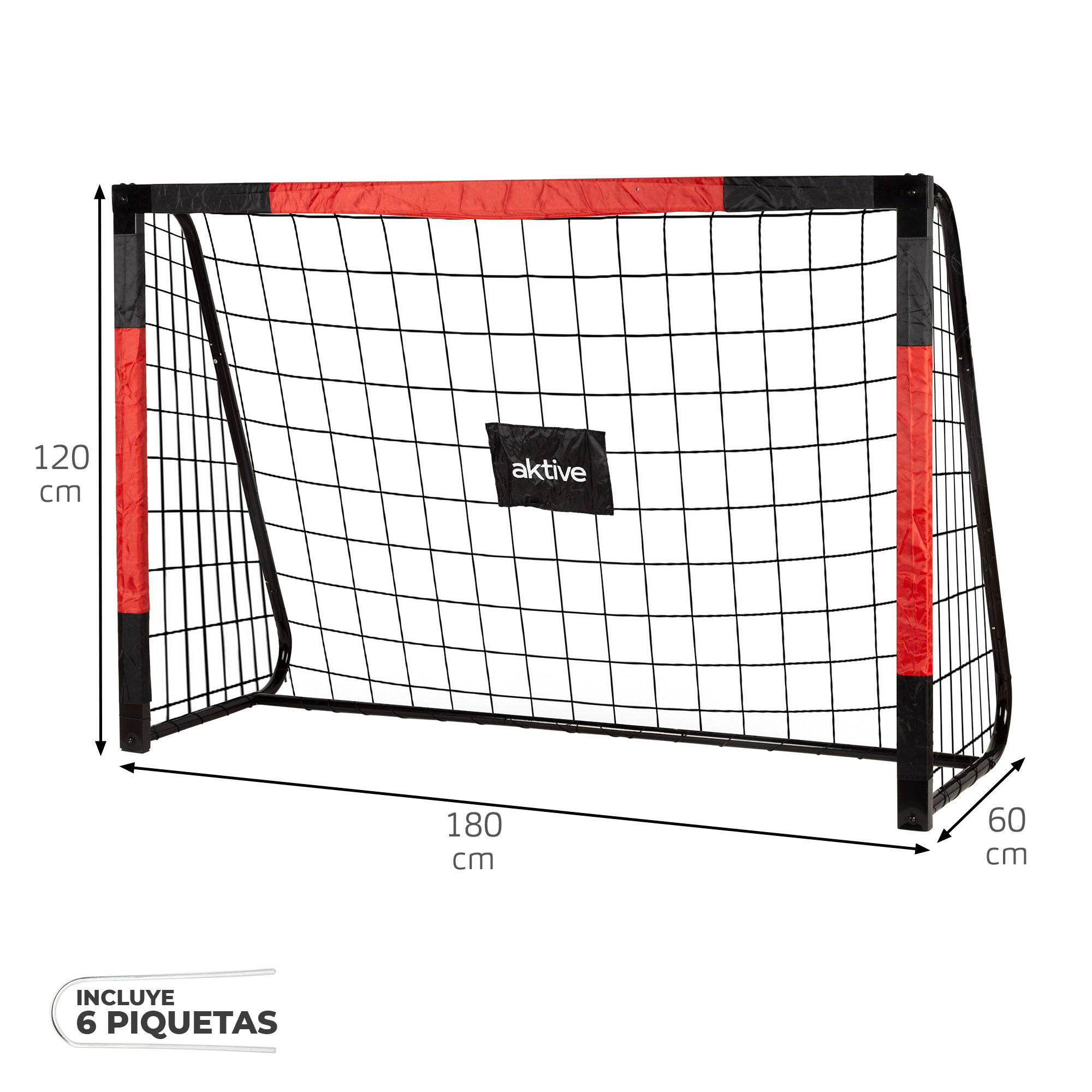 Aktive Porta da calcio in acciaio 180x60x120 cm con rete ad alta resistenza 4/7