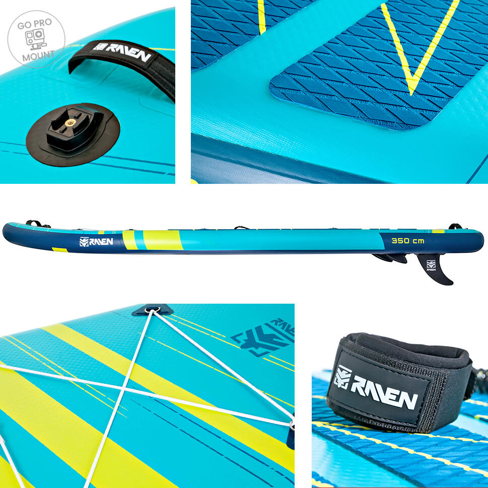 Prancha de SUP Raven WaveCruiser Azul/Lima com suporte GoPro 5/7