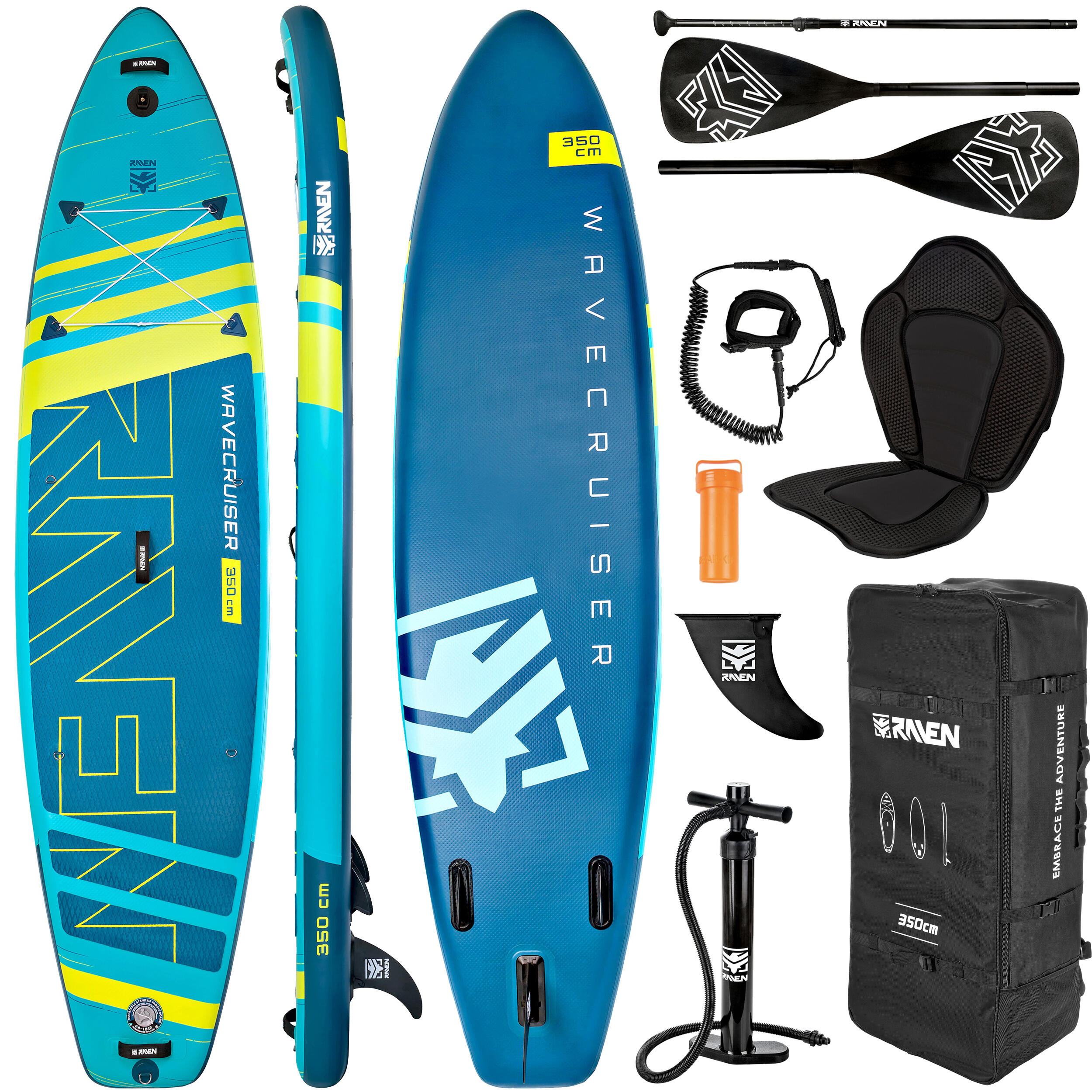 Prancha de sup raven wavecruiser azul/lima com suporte gopro