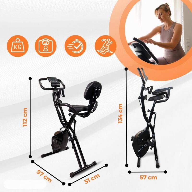 Bicicleta Estática Dobrável Everest 8 Níveis Multifunción Pulxiómetro Ecrã LCD