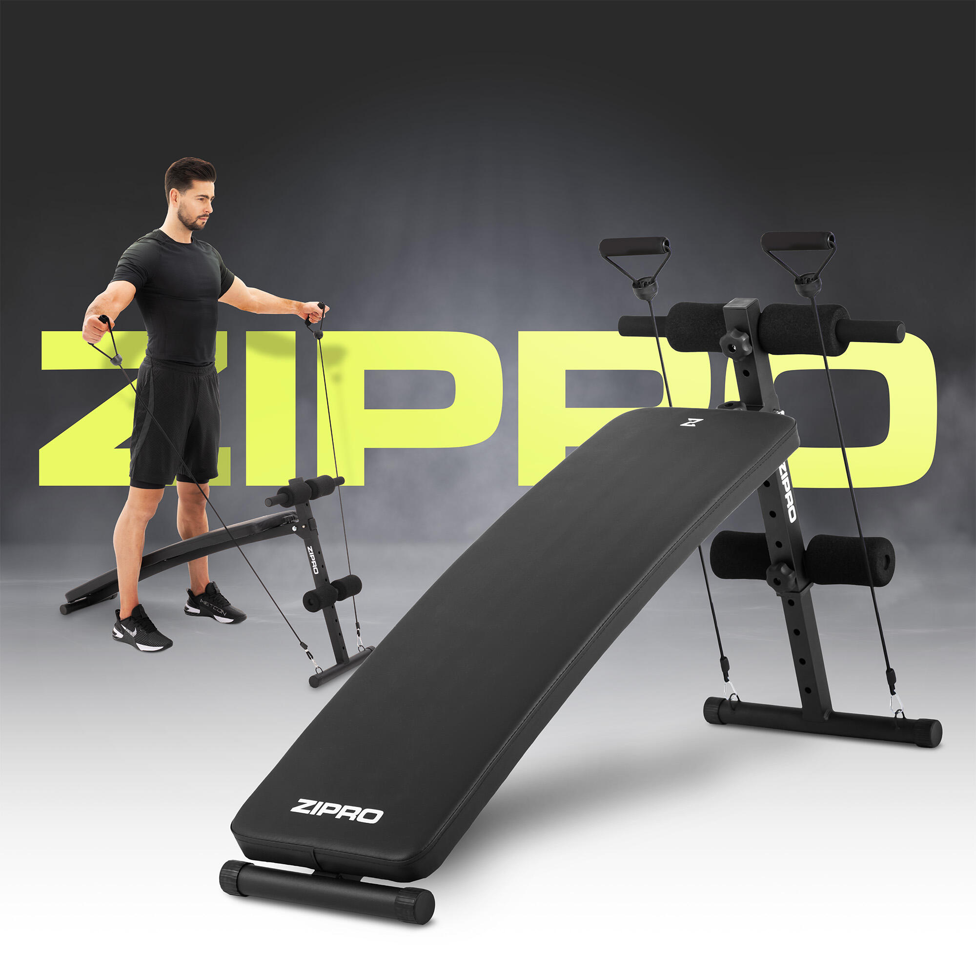 Скамья для пресса наклонная Zipro Slant с эспандерами