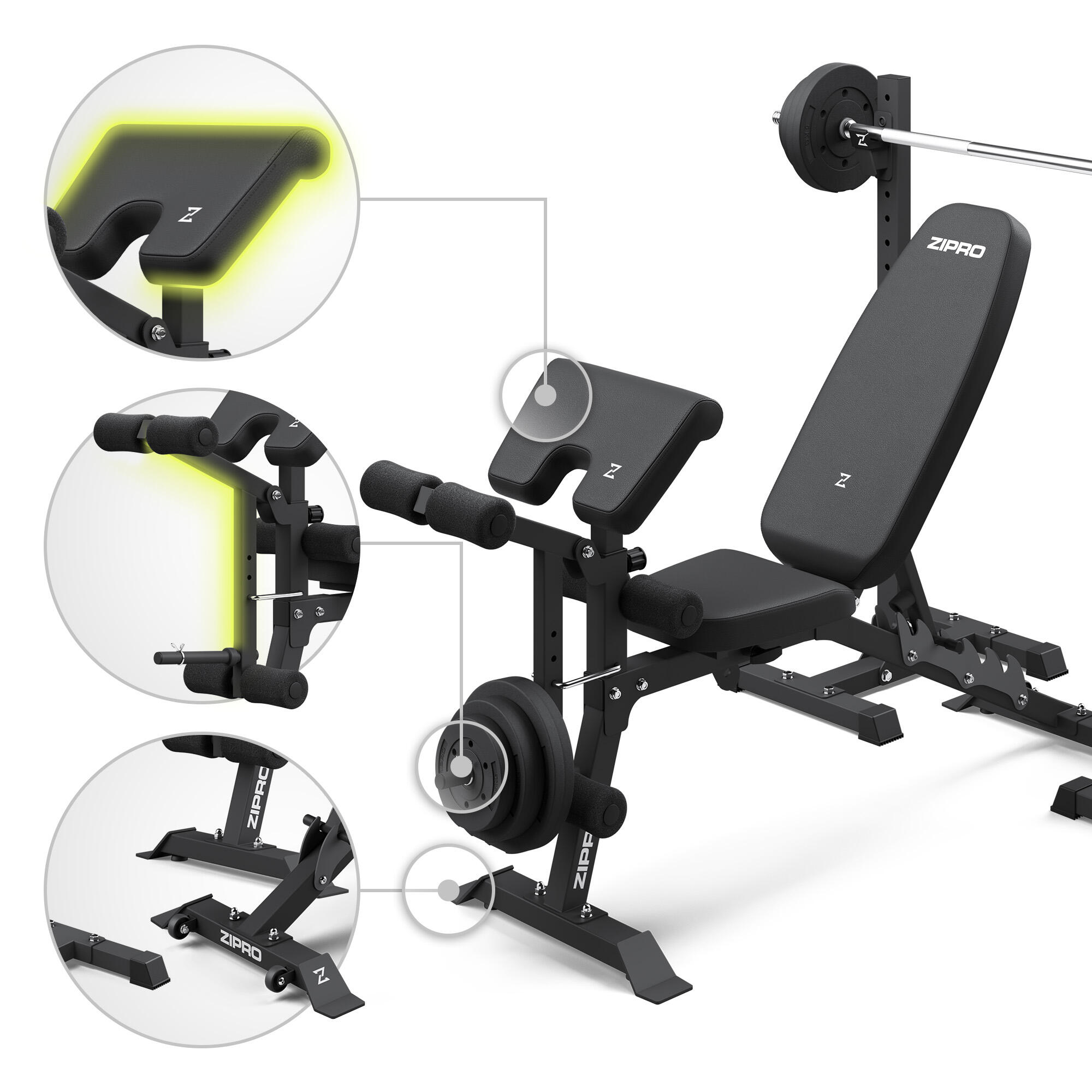 Banc de musculation Zipro Superset inclinable déclinable avec support de barre 6/8
