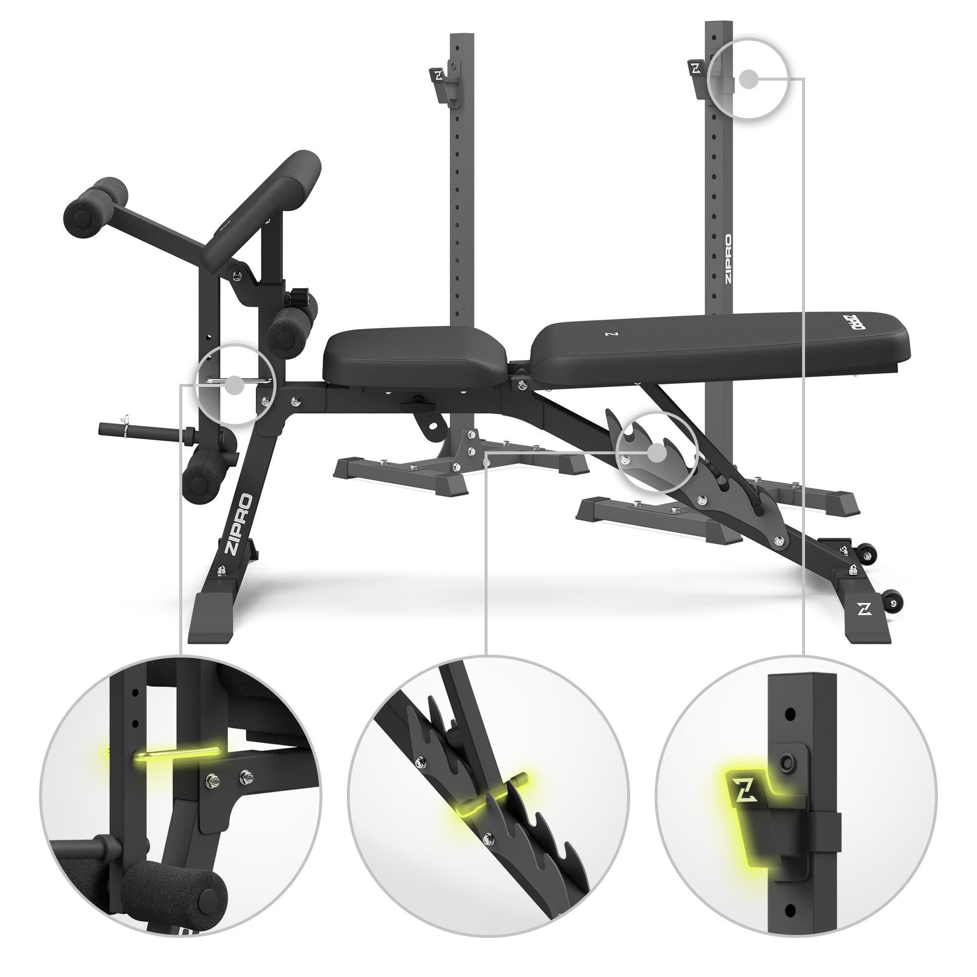 Banc de musculation Zipro Superset inclinable déclinable avec support de barre 5/8