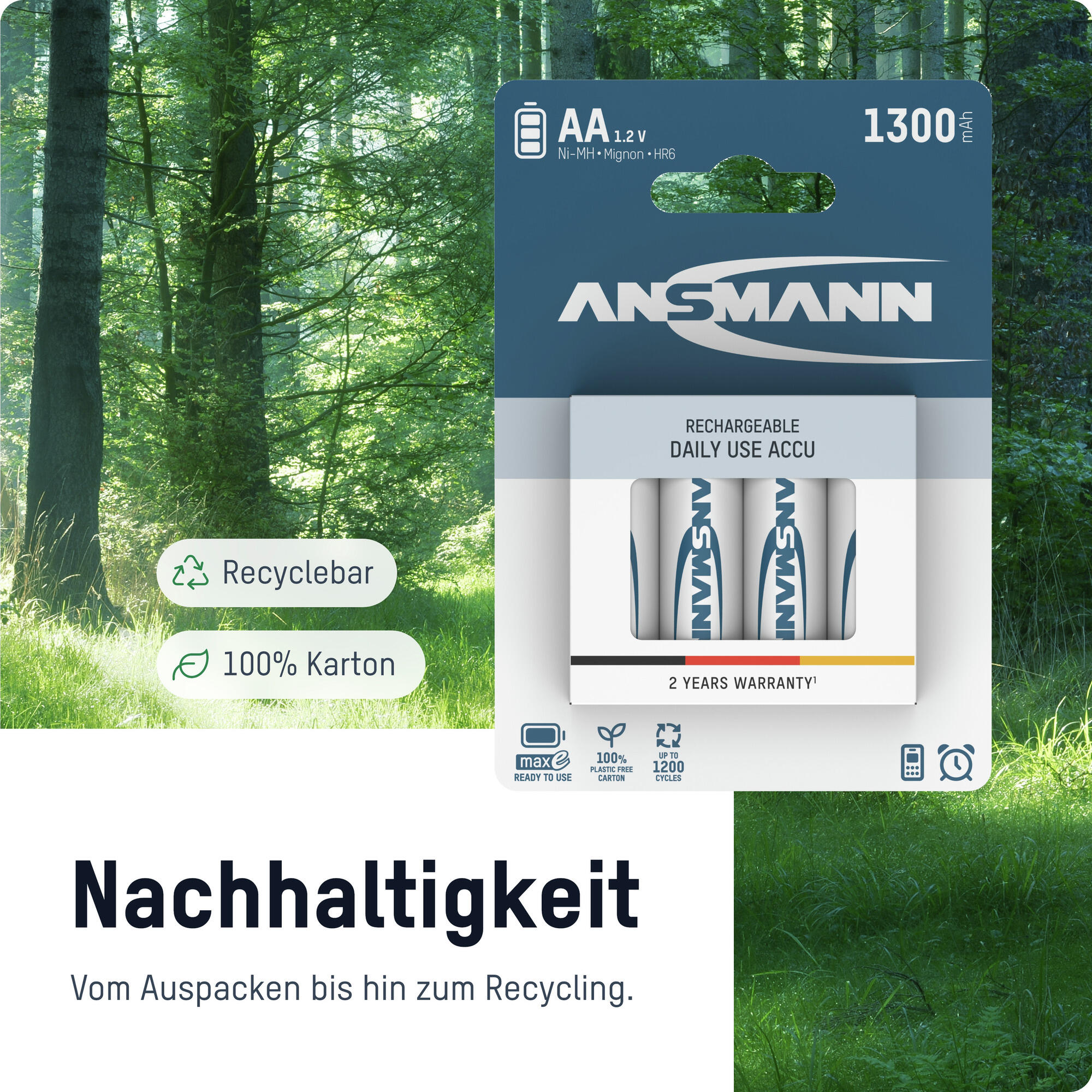 ANSMANN Akku AA 1,2V 1300mAh, Wiederaufladbare Batterien AA Mignon NiMH, 8 Stück 2/7