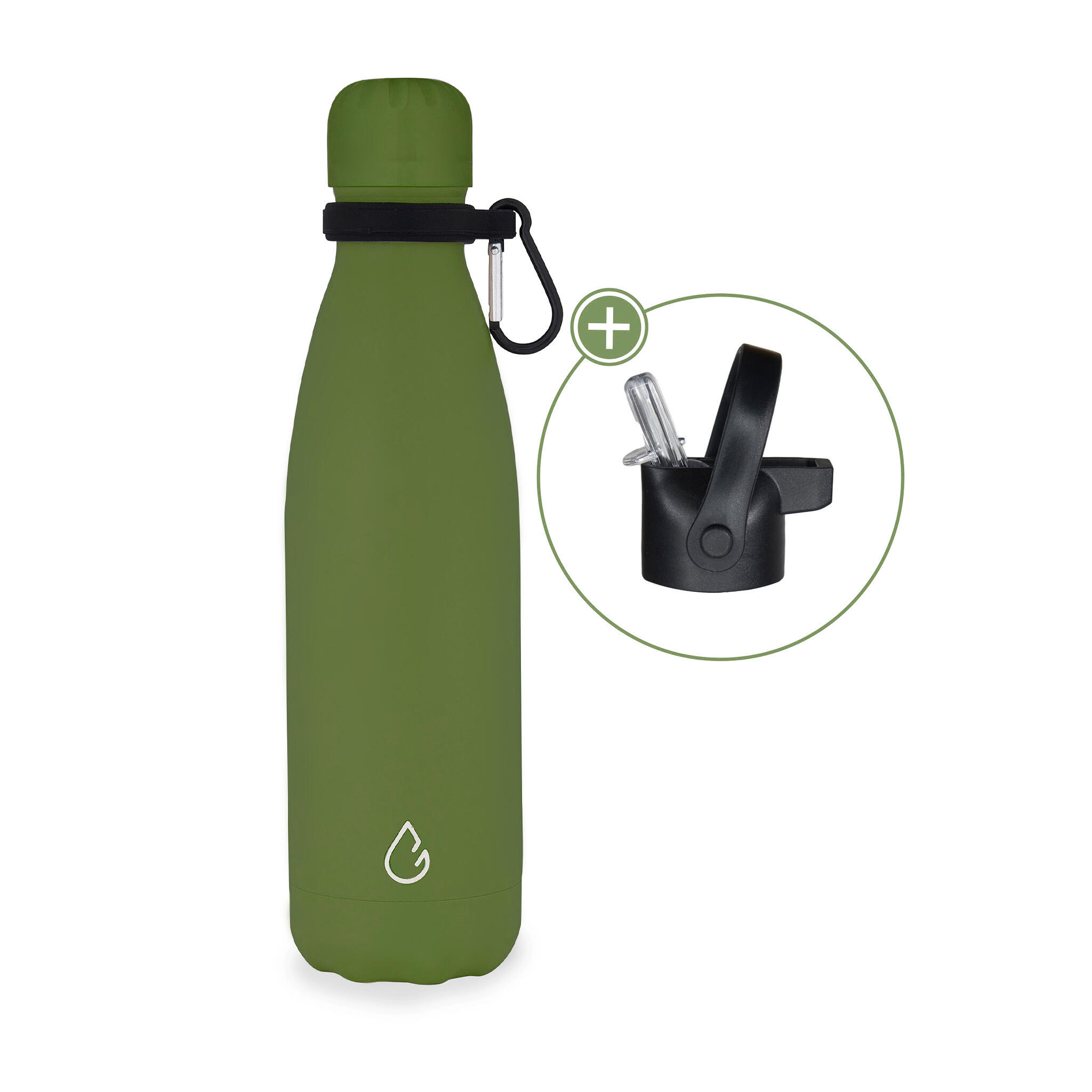 WATTAMULA All FLOW waterfles RVS olijfgroen 500 ml - dop met rietje