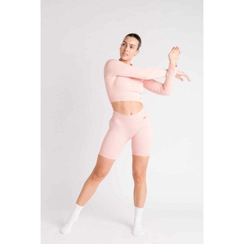 Ribbed Seamless Crop Top à Manches Longues Fitness - Femme - Rose