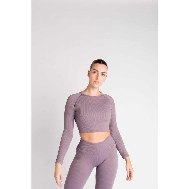 Ribbed Seamless Crop Top à Manches Longues Fitness - Femme - Aster Violet
